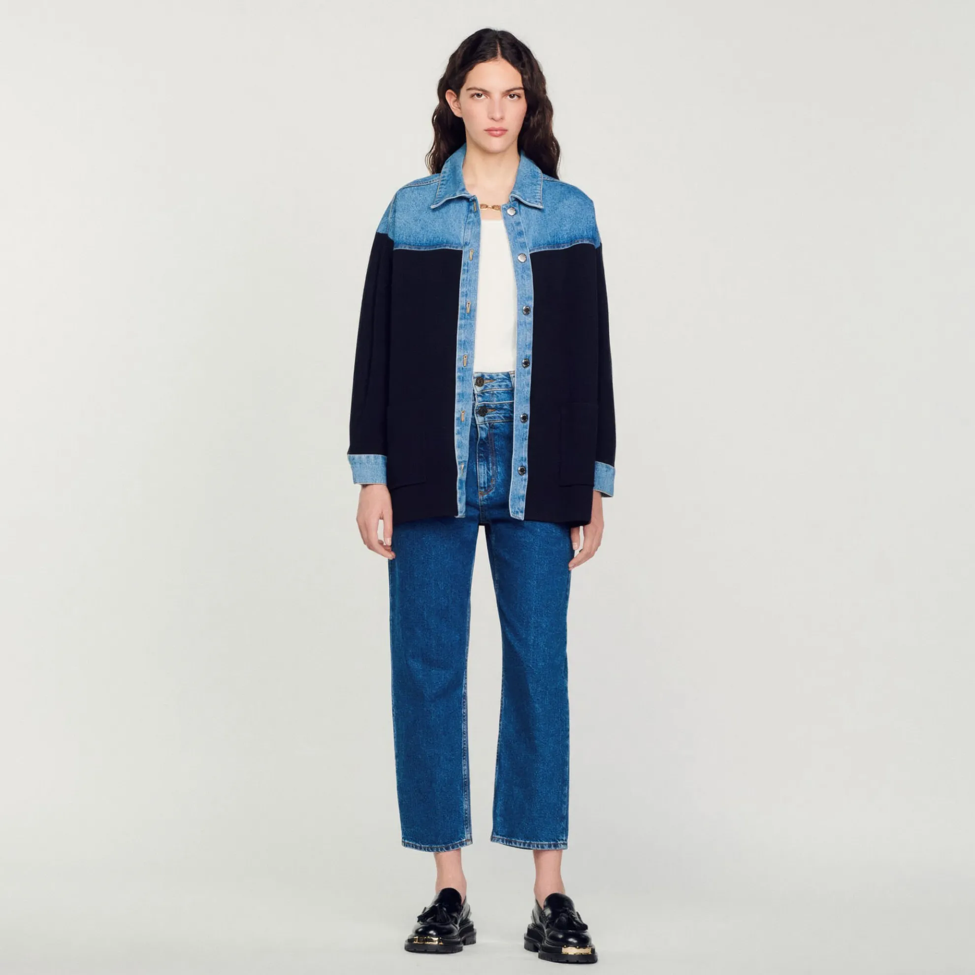 Bi-materiaal Cardi-coat In Blazerstijl