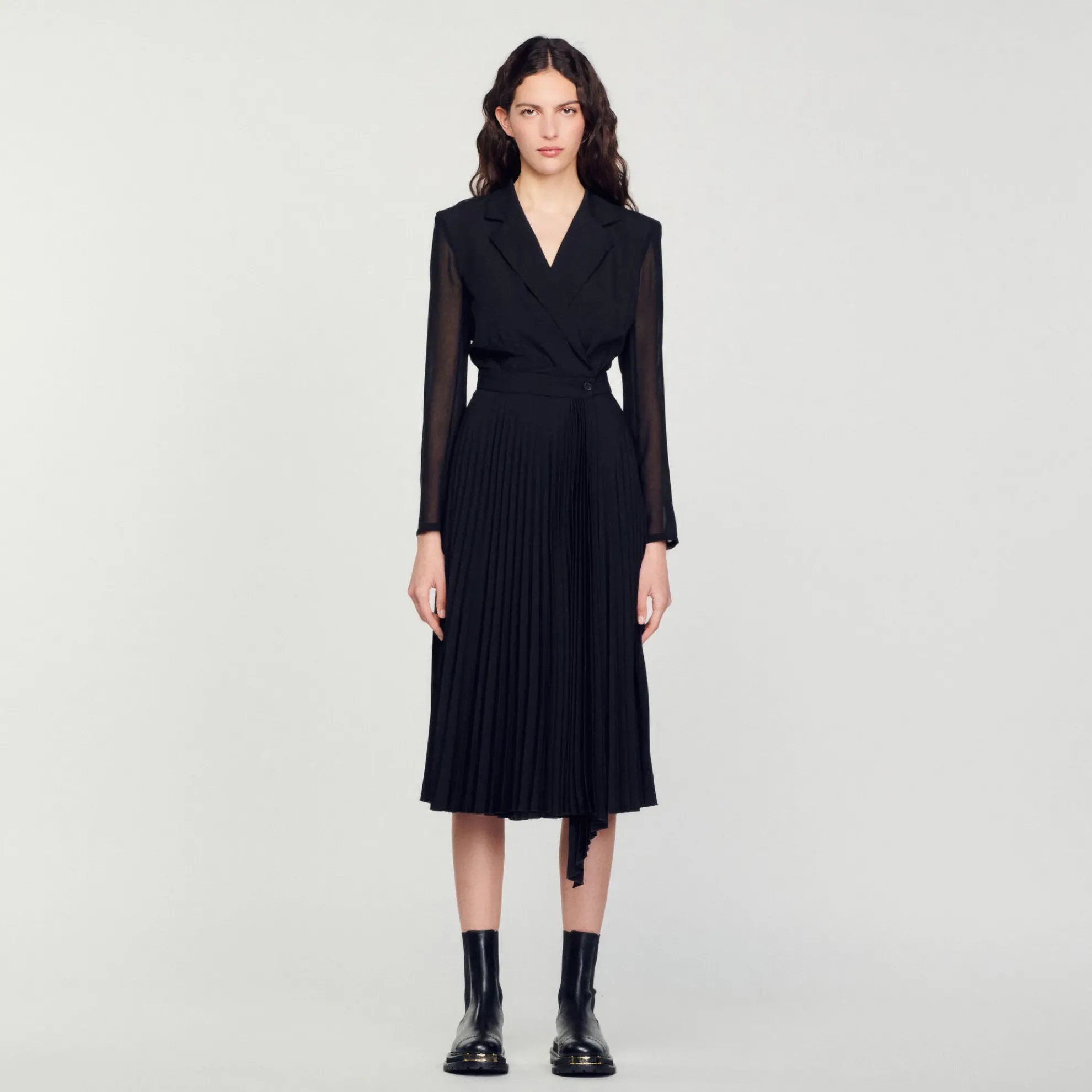 Bi-materiaal Jurk Met Lange Mouwen