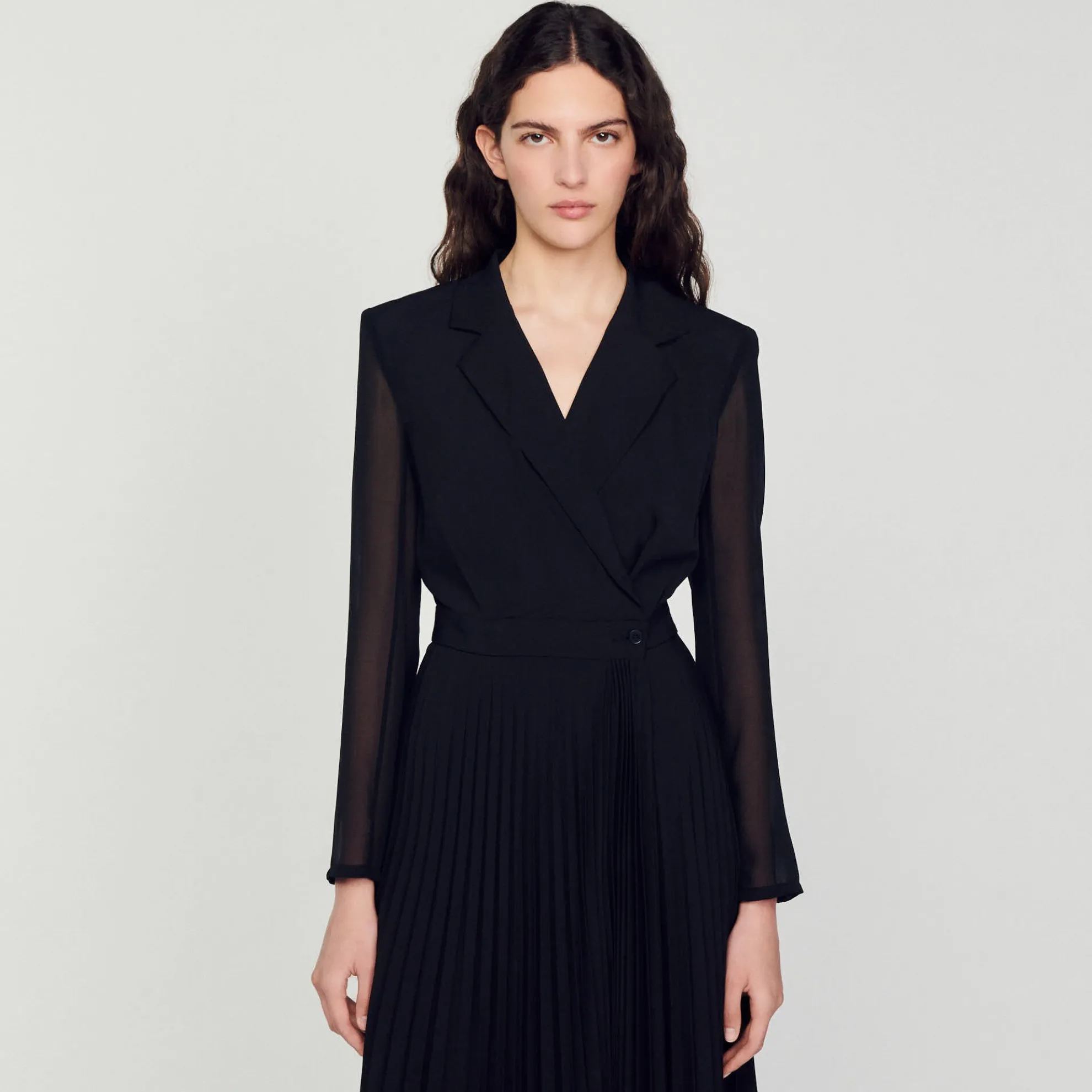 Bi-materiaal Jurk Met Lange Mouwen