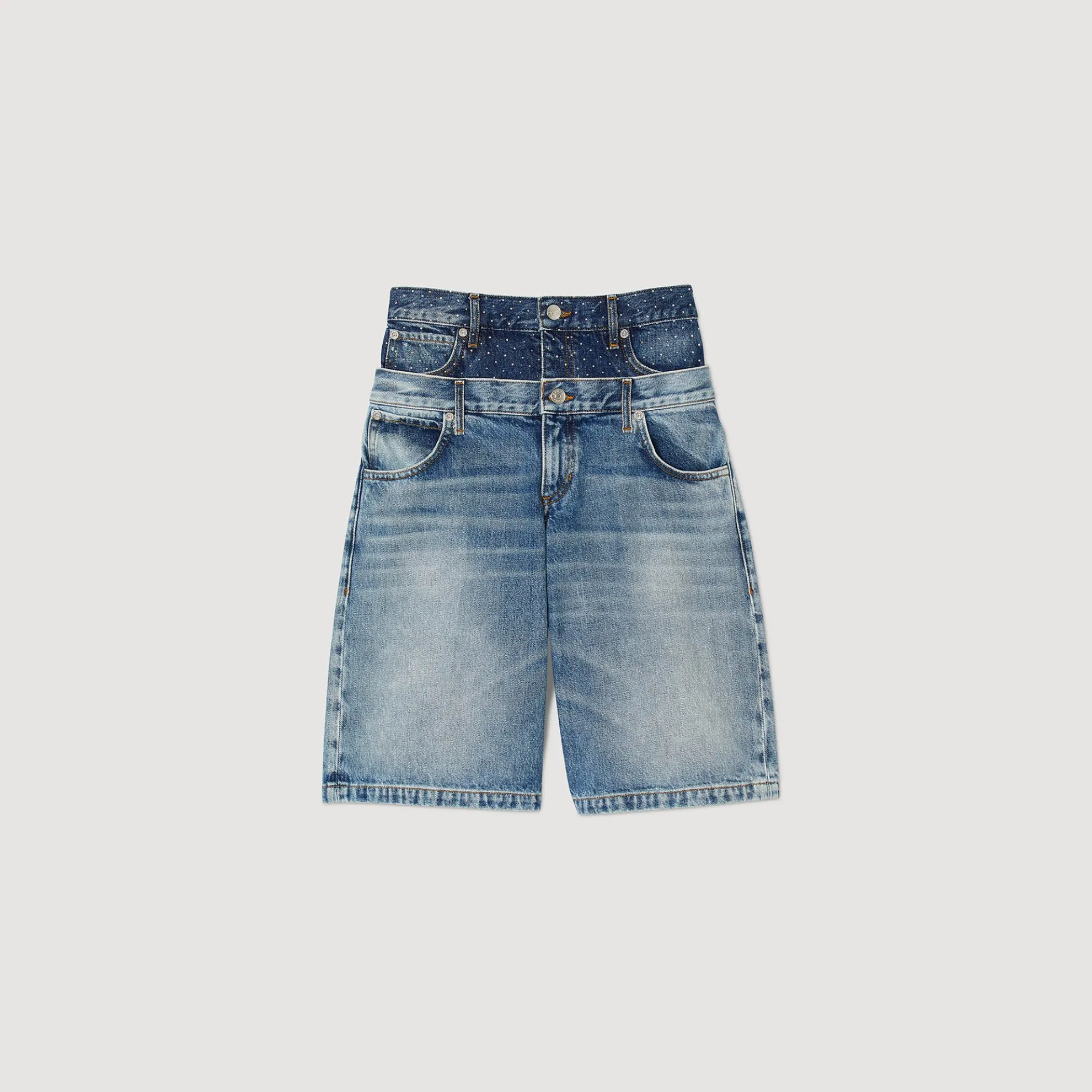 Denim Bermuda Short Met Dubbele Ceintuur