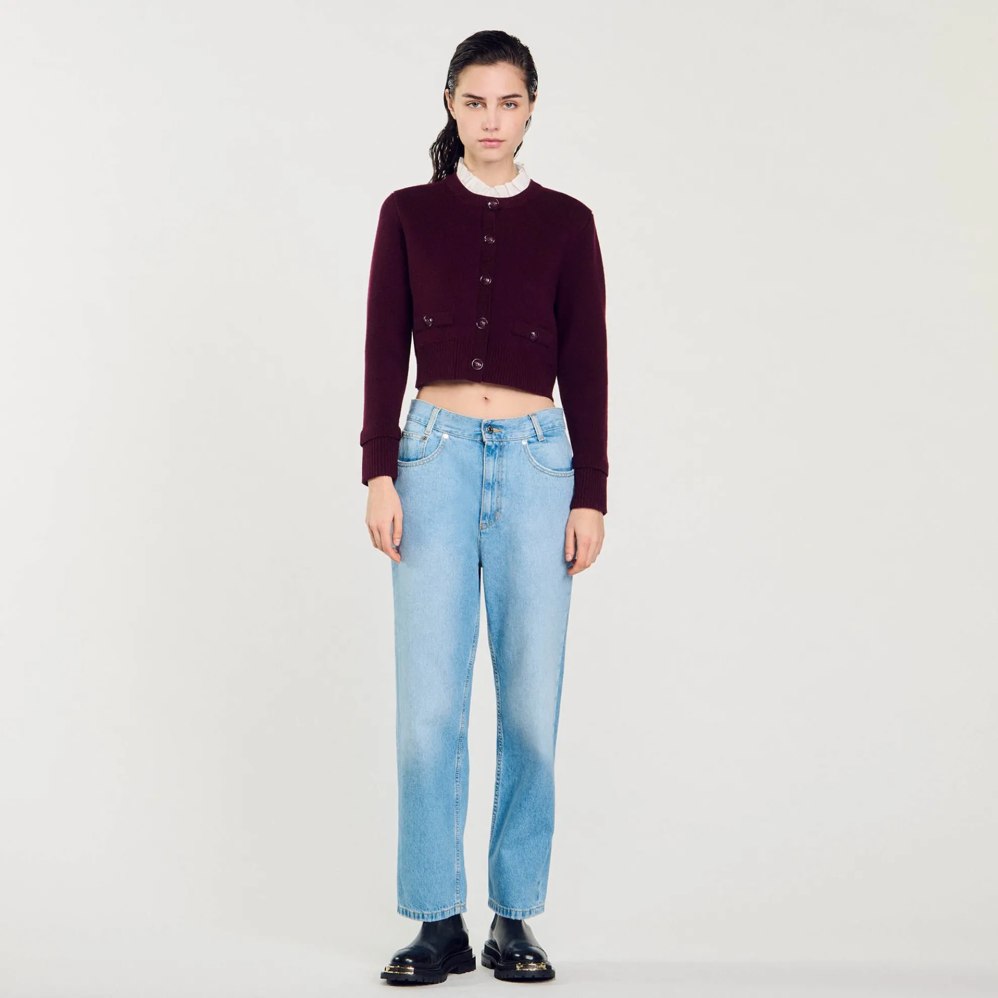 Gebreid Vest Met Kraag Met Ruches