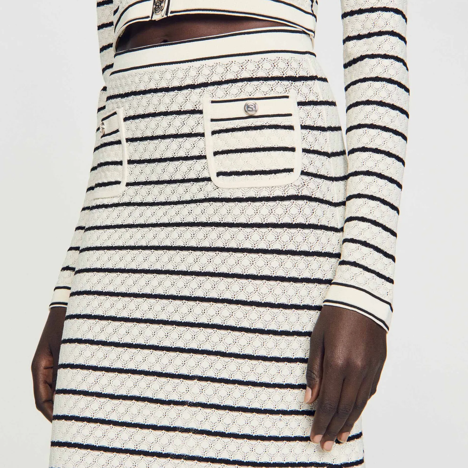 Gebreide Gestreepte Midi Rok