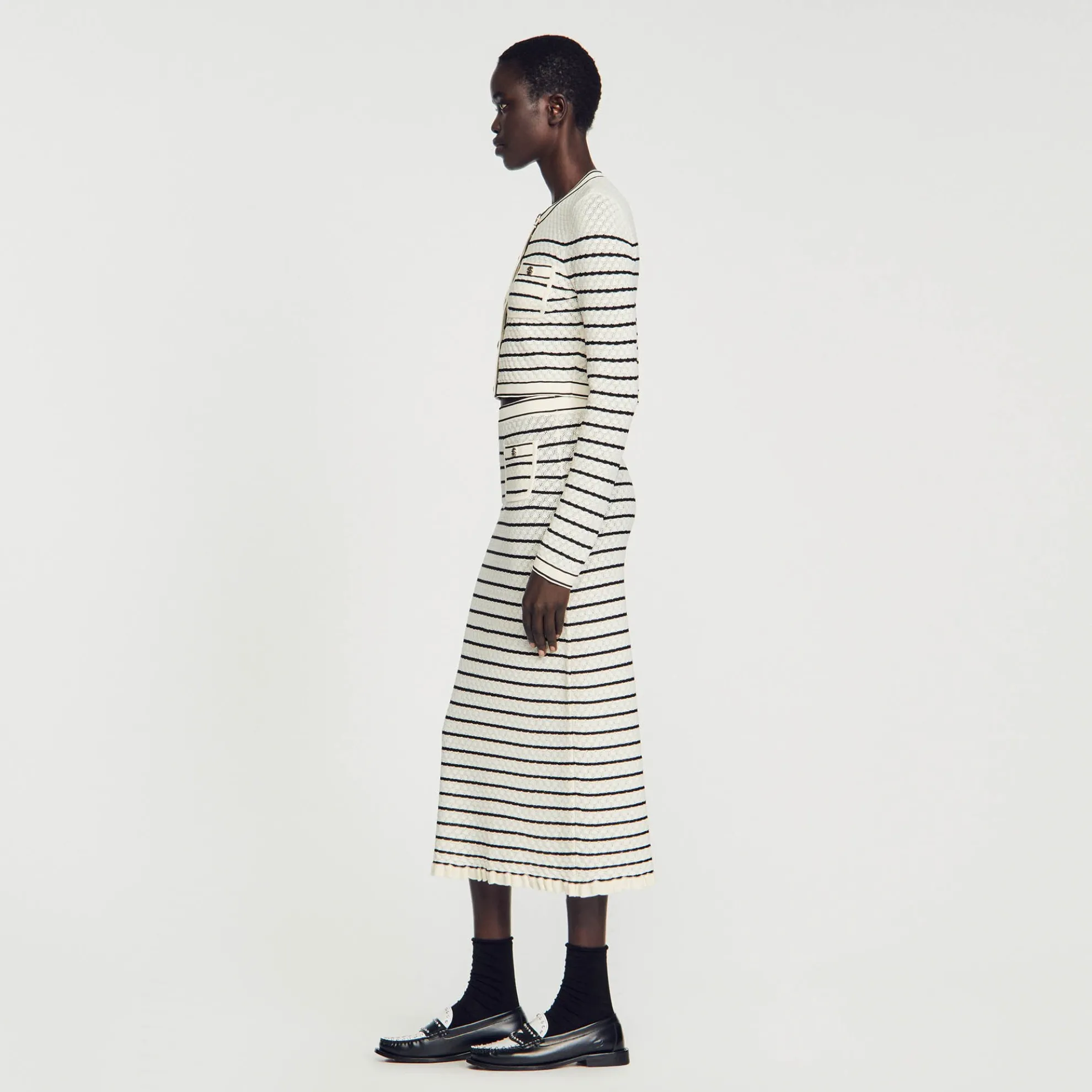 Gebreide Gestreepte Midi Rok