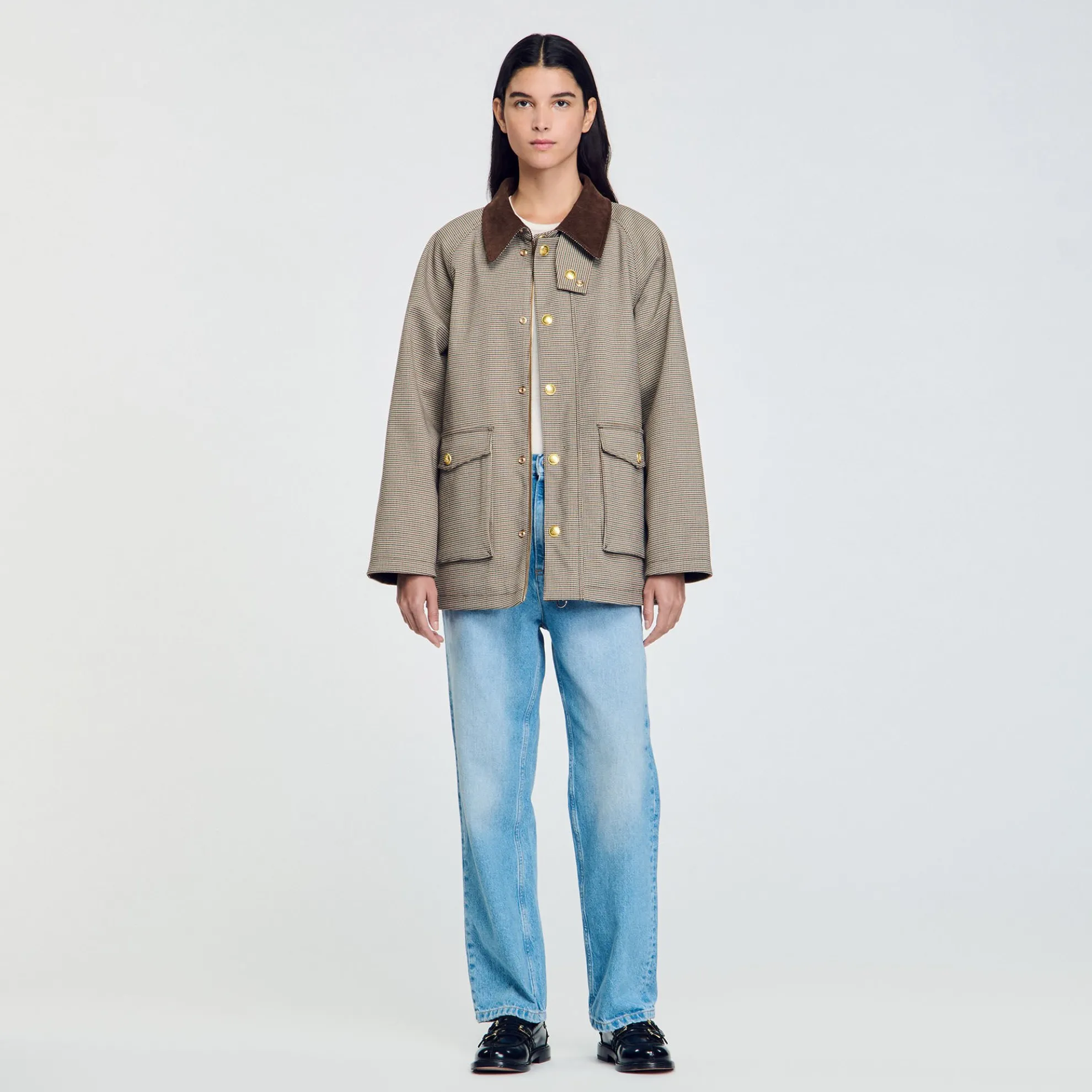 Geruite Jas Met Fluwelen Kraag