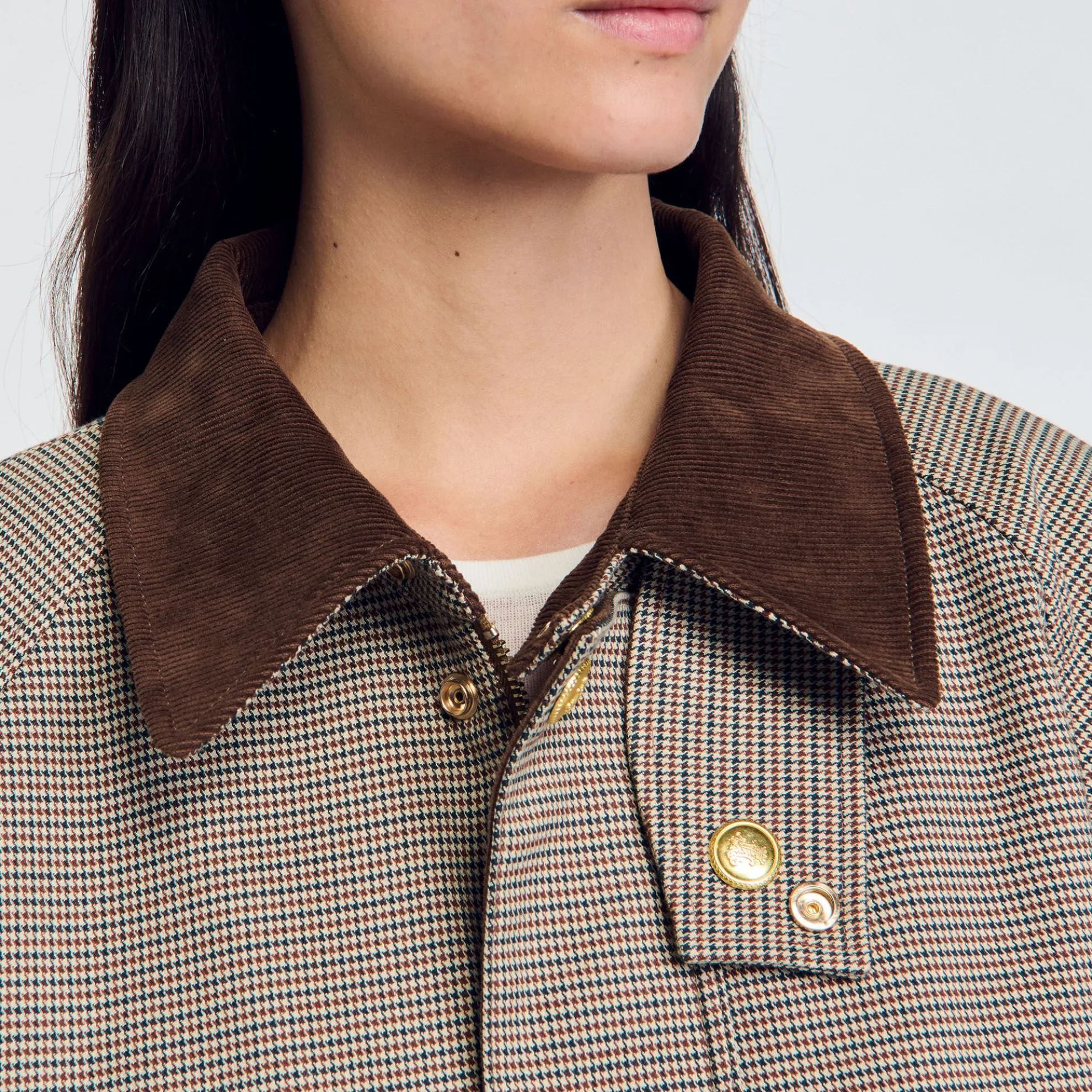 Geruite Jas Met Fluwelen Kraag