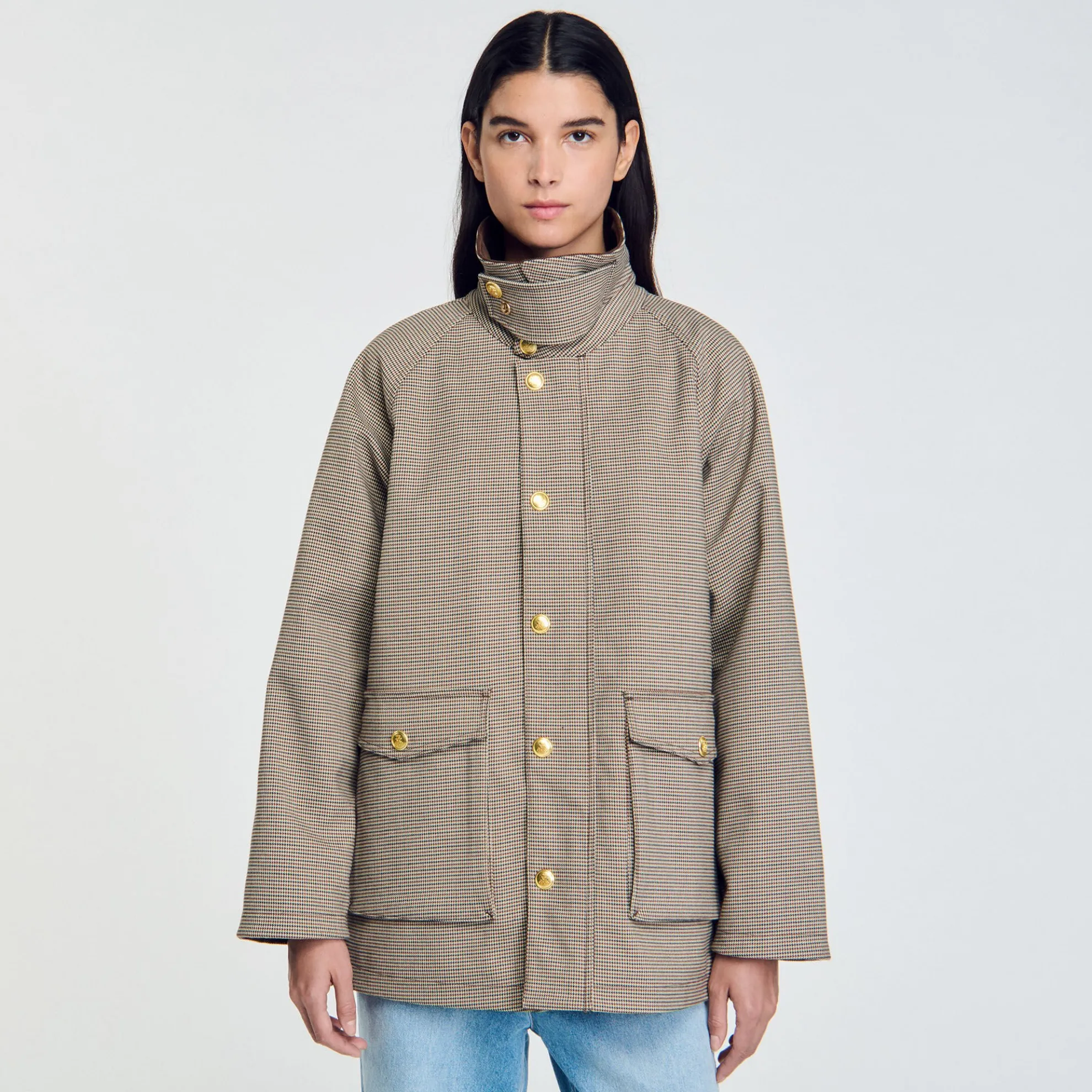 Geruite Jas Met Fluwelen Kraag