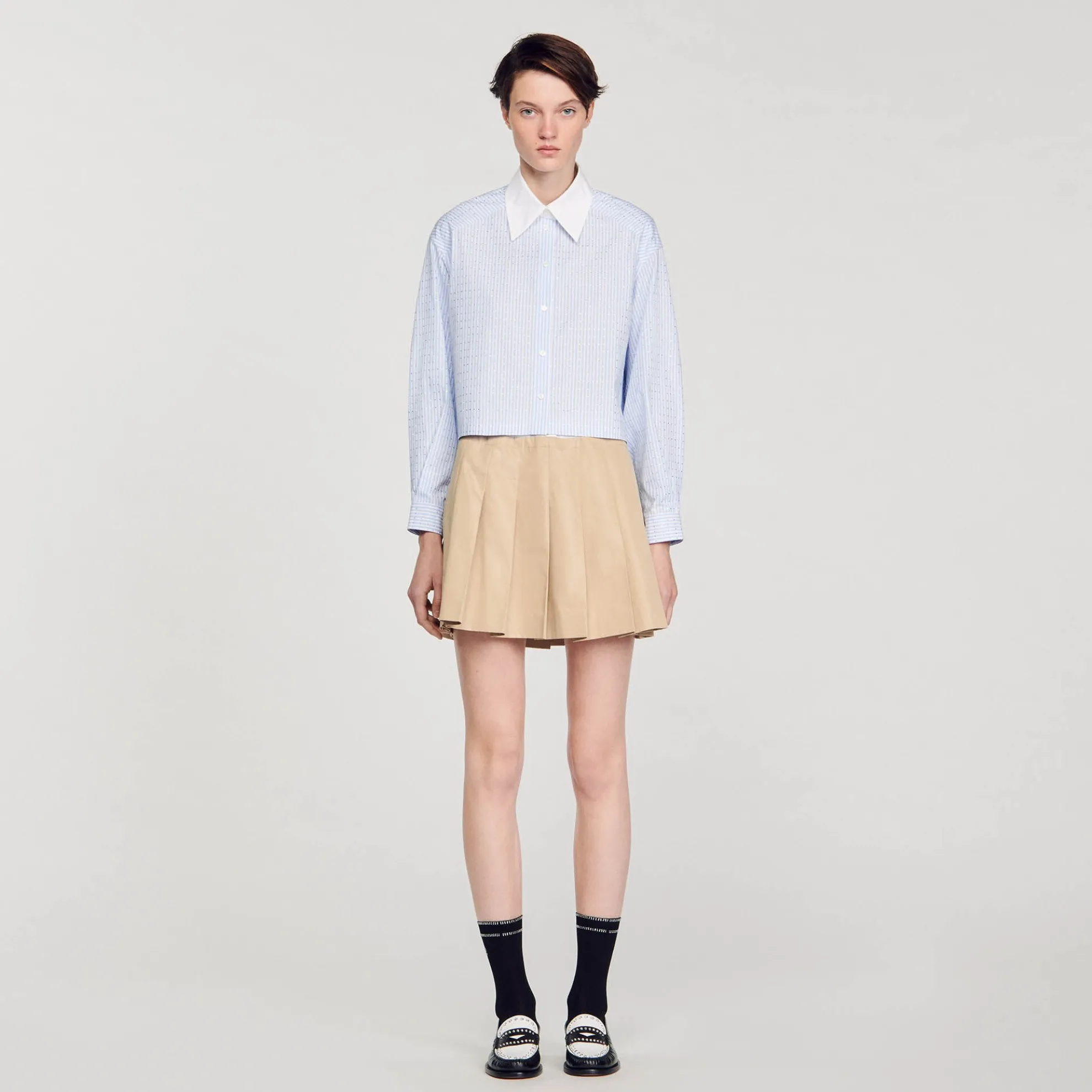 Gestreepte Overhemdblouse Met Stras