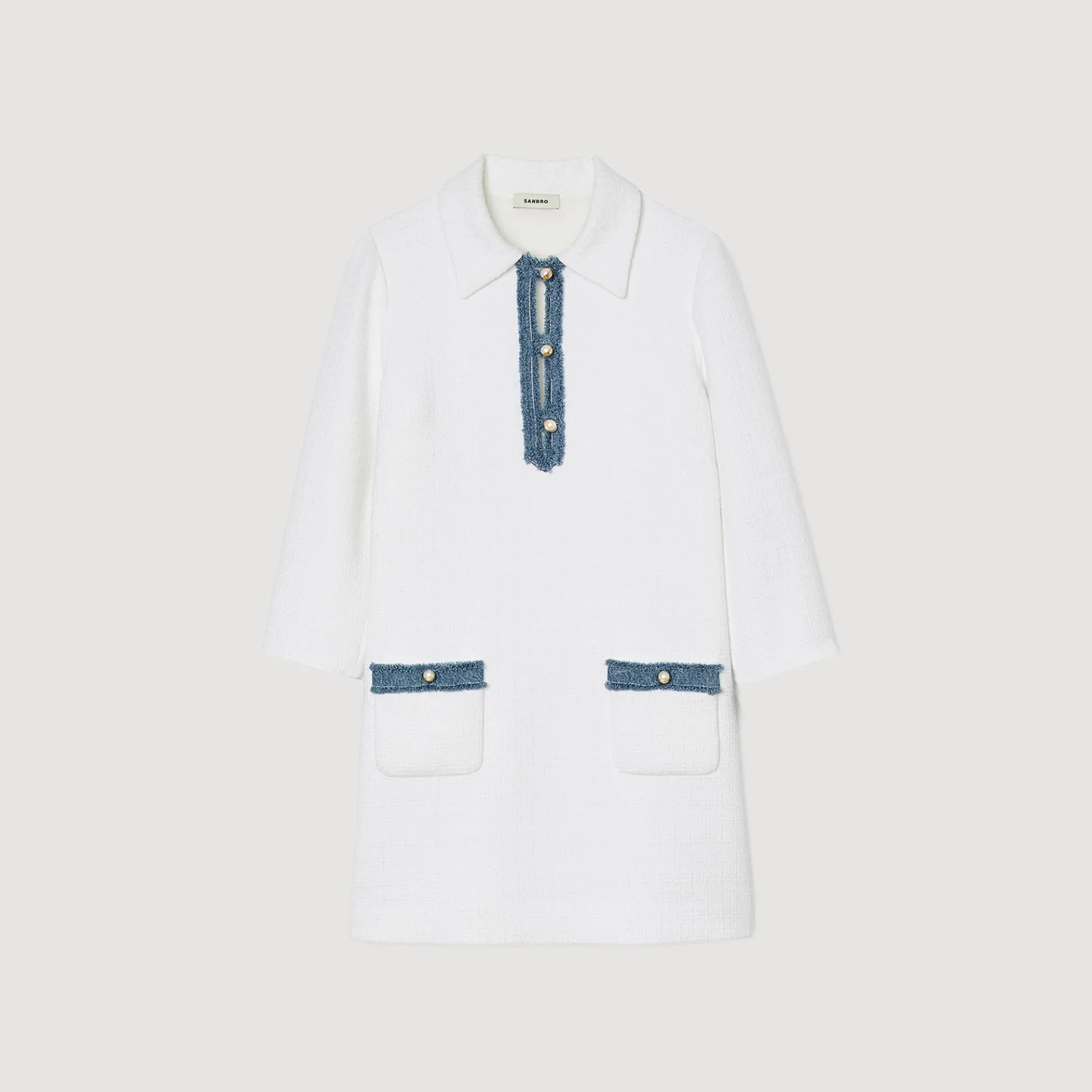 Kort Tweed Jurk Met Lange Mouwen