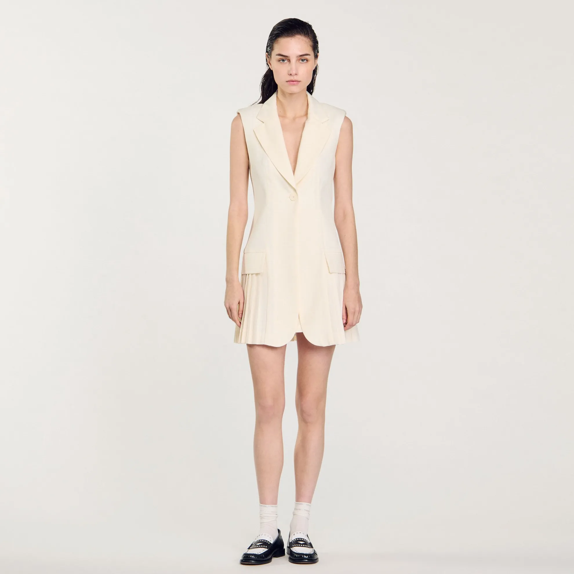 Korte Jurk Blazer Stijl Geplooid