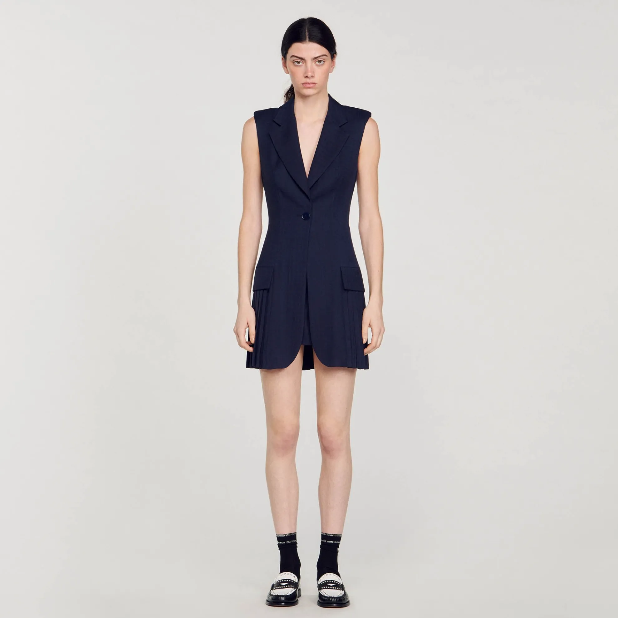 Korte Jurk Blazer Stijl Geplooid