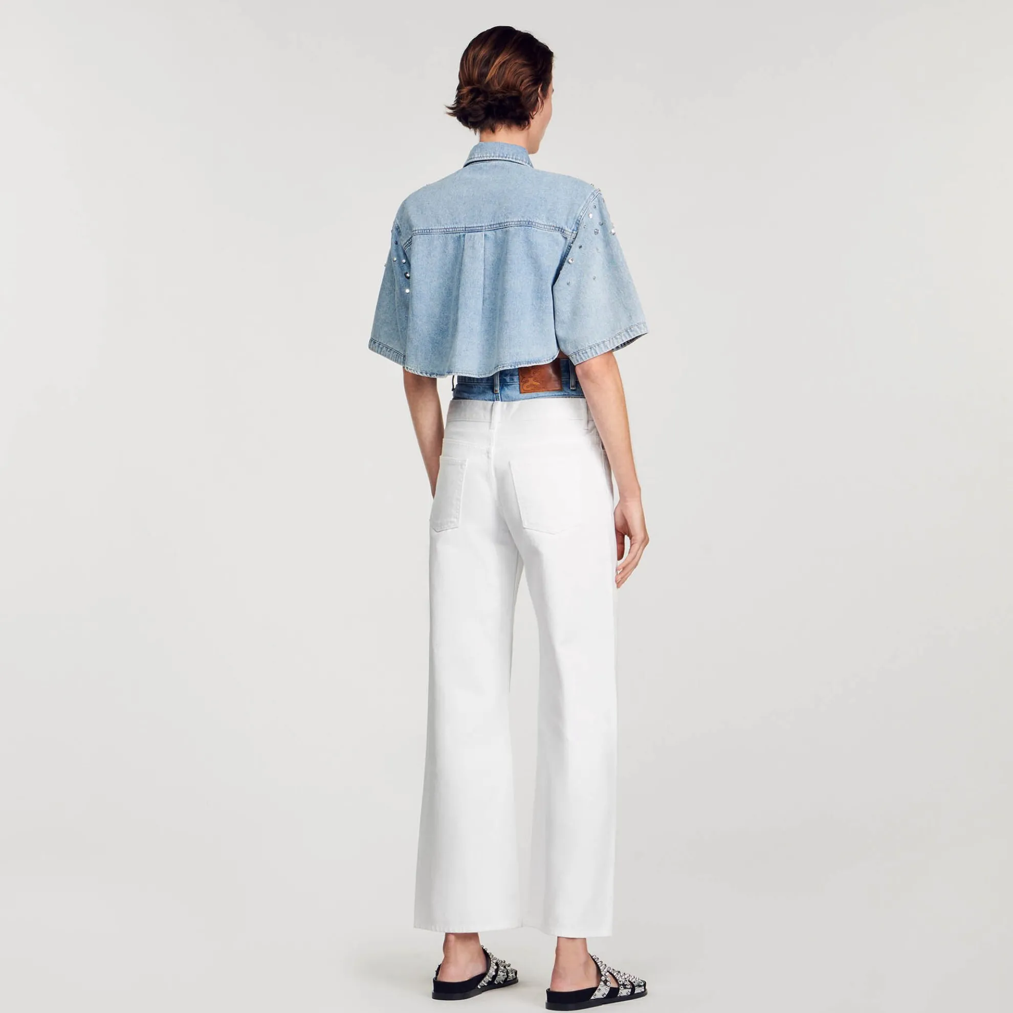 Korte Overhemdblouse Met Stras