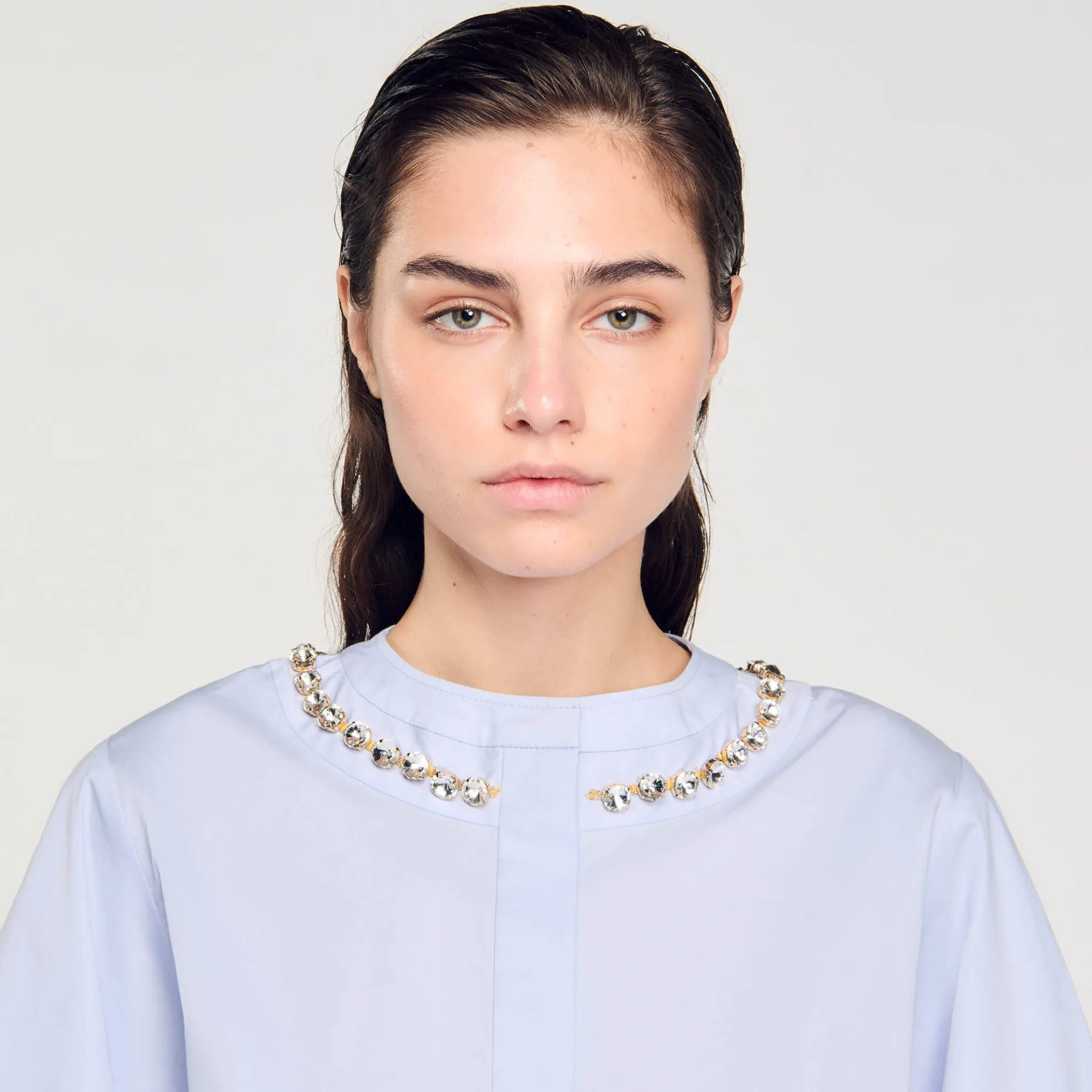 Korte Overhemdblouse Sierlijke Kraag