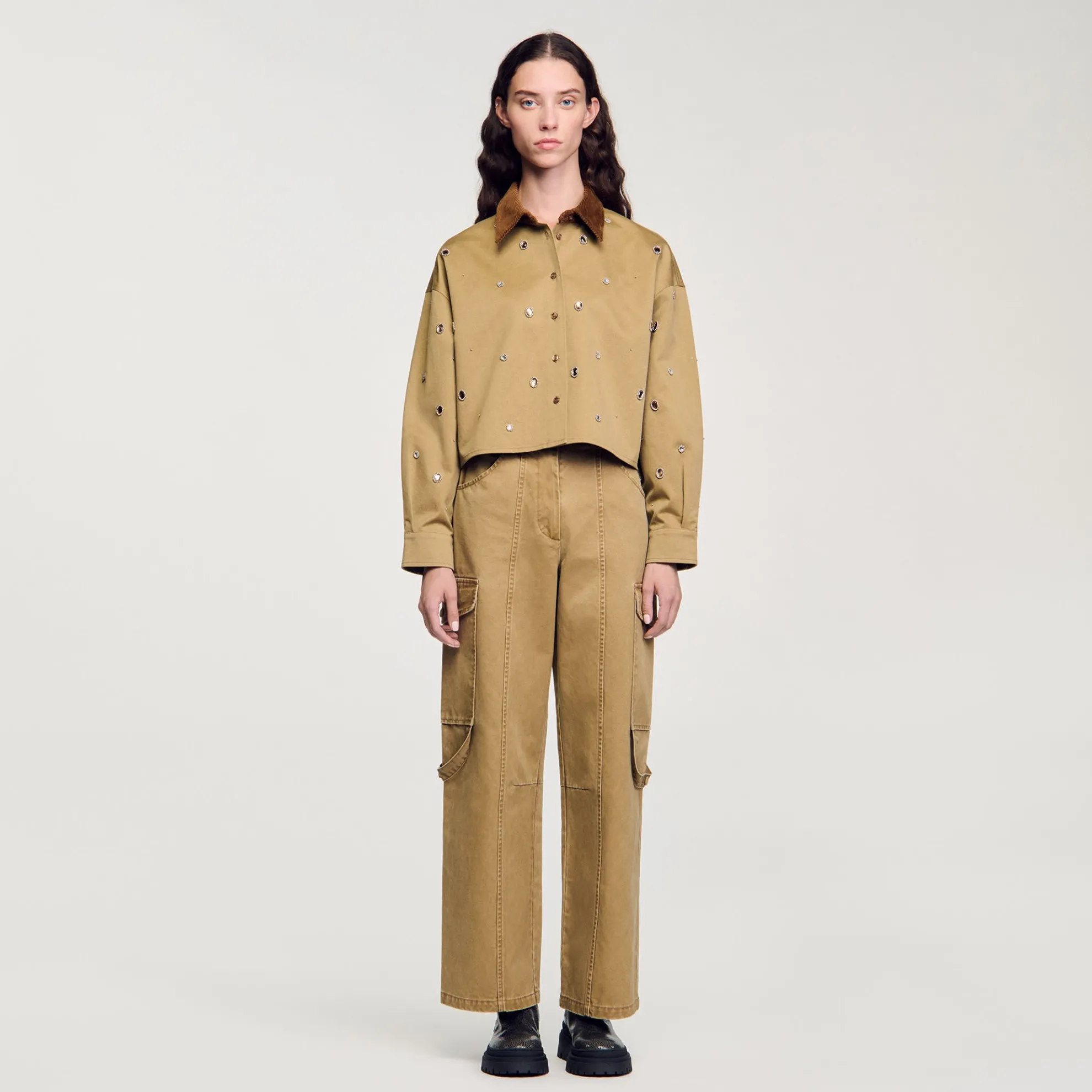 Korte Overhemdblouse Met Stras