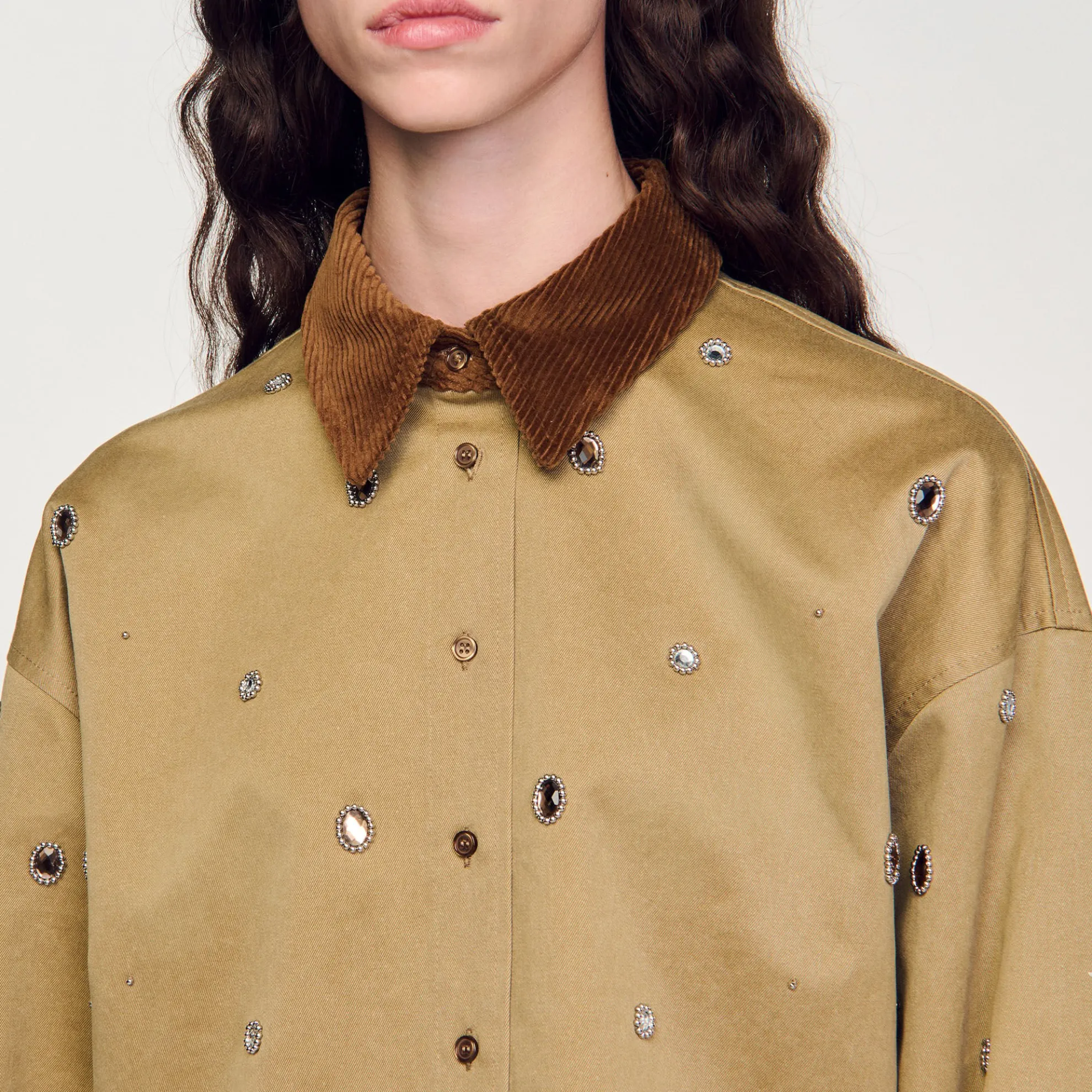 Korte Overhemdblouse Met Stras