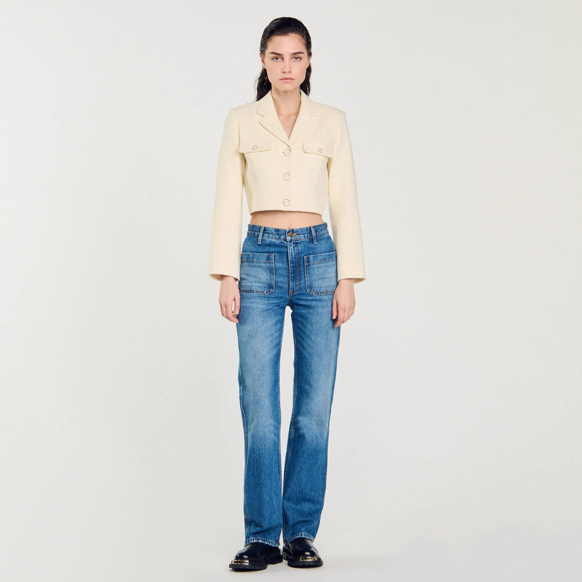 Korte Tweed Blazer Met Knopen