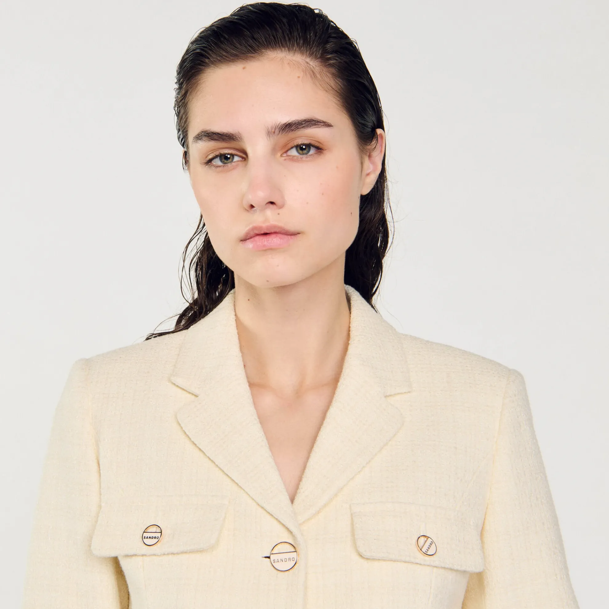 Korte Tweed Blazer Met Knopen