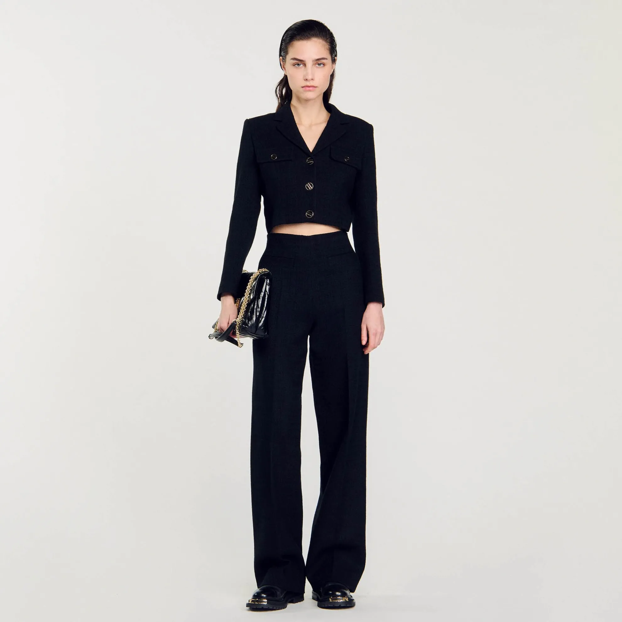 Korte Tweed Blazer Met Knopen