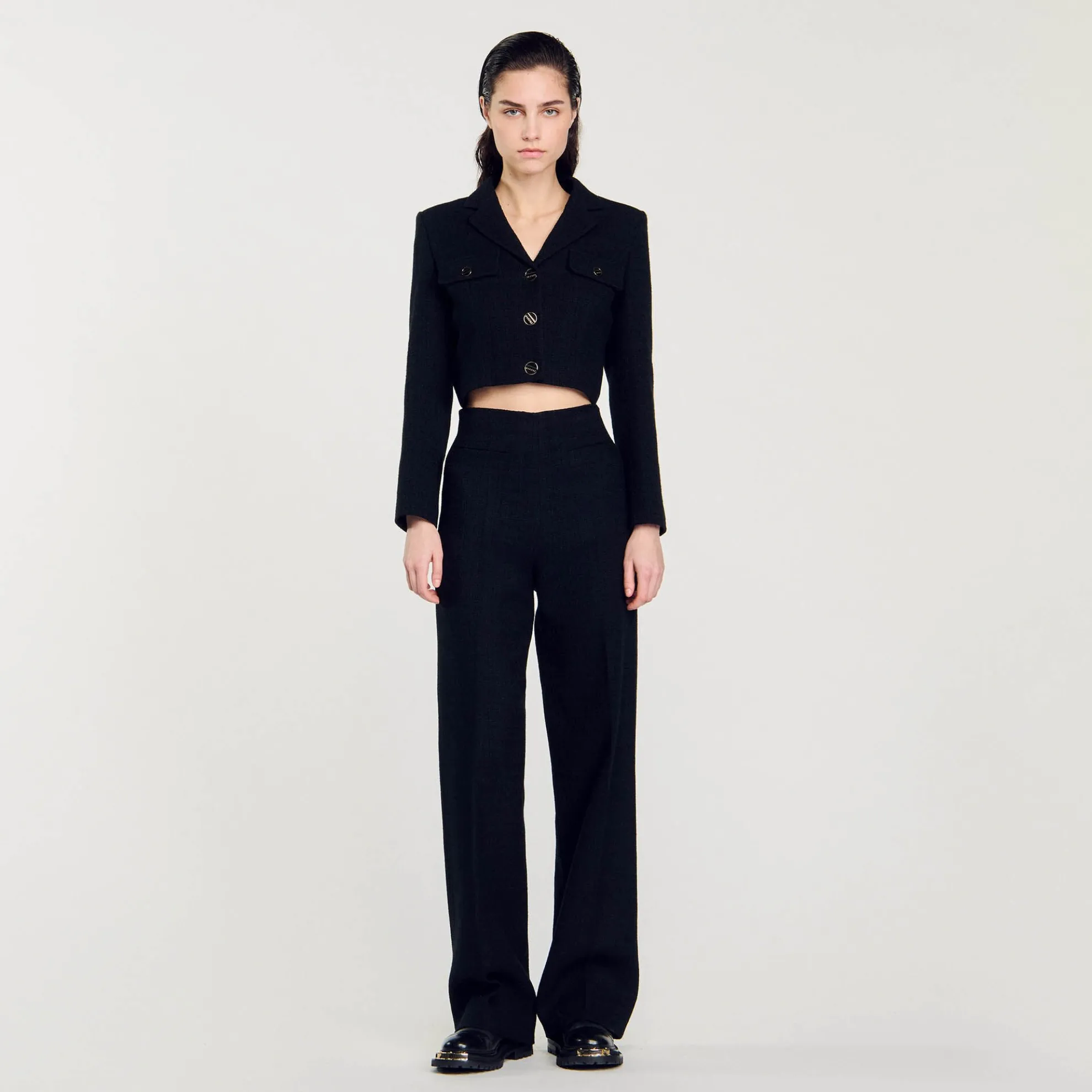 Korte Tweed Blazer Met Knopen