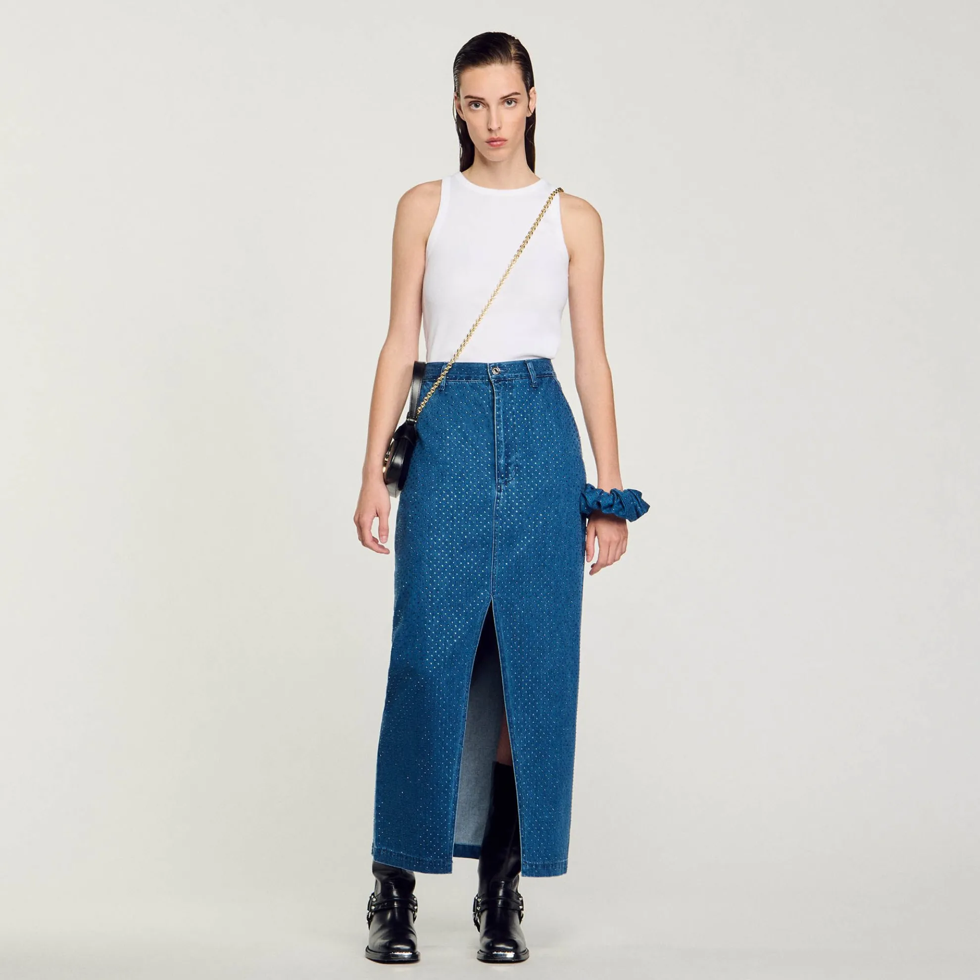 Lange Denim Rok Met Stras