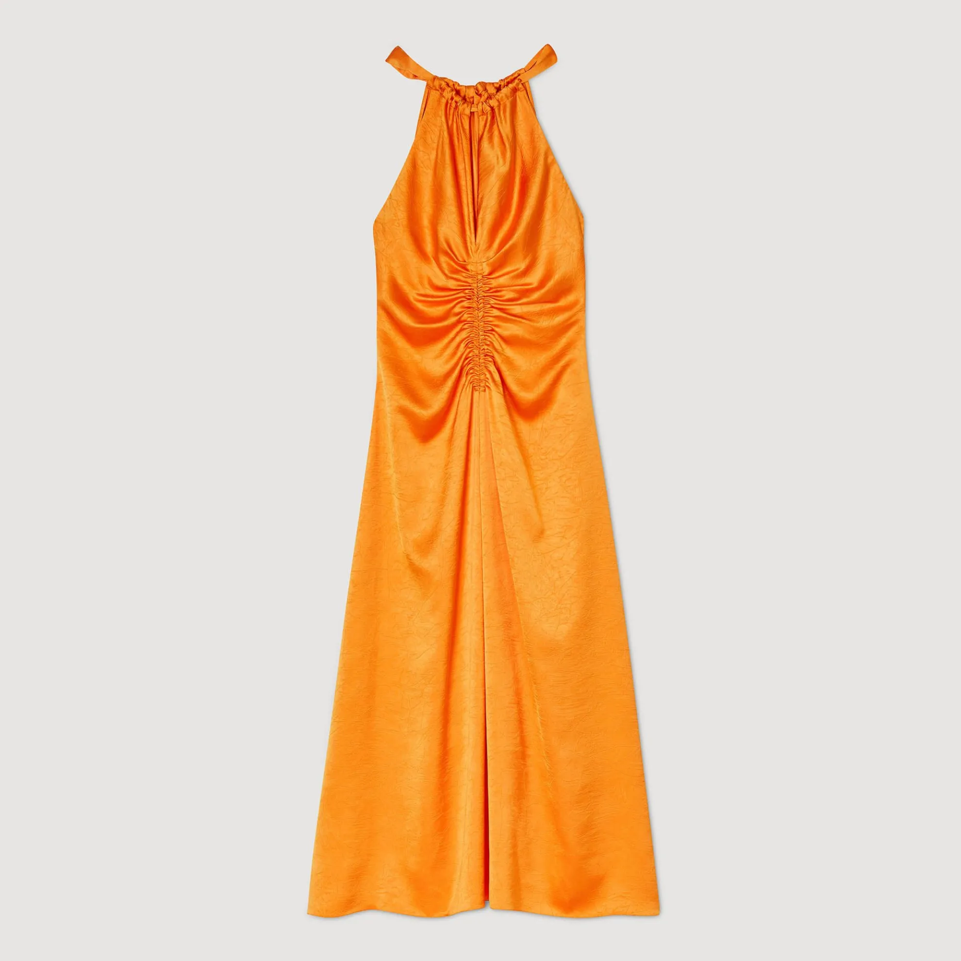 Lange Satijnen Jurk Geplooid