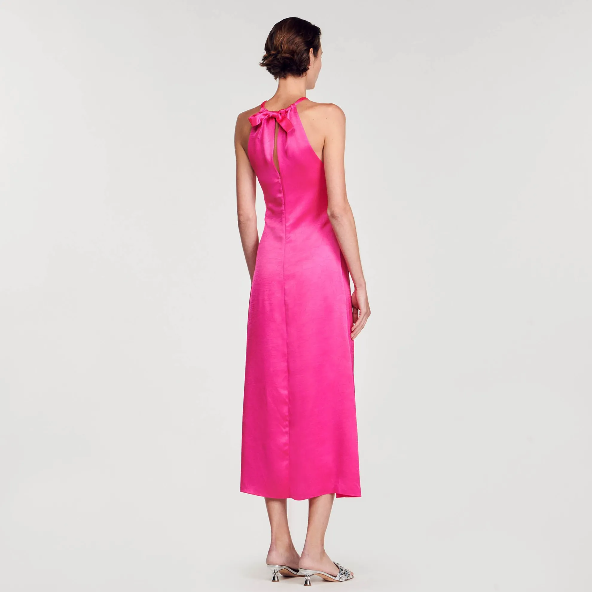 Lange Satijnen Jurk Geplooid