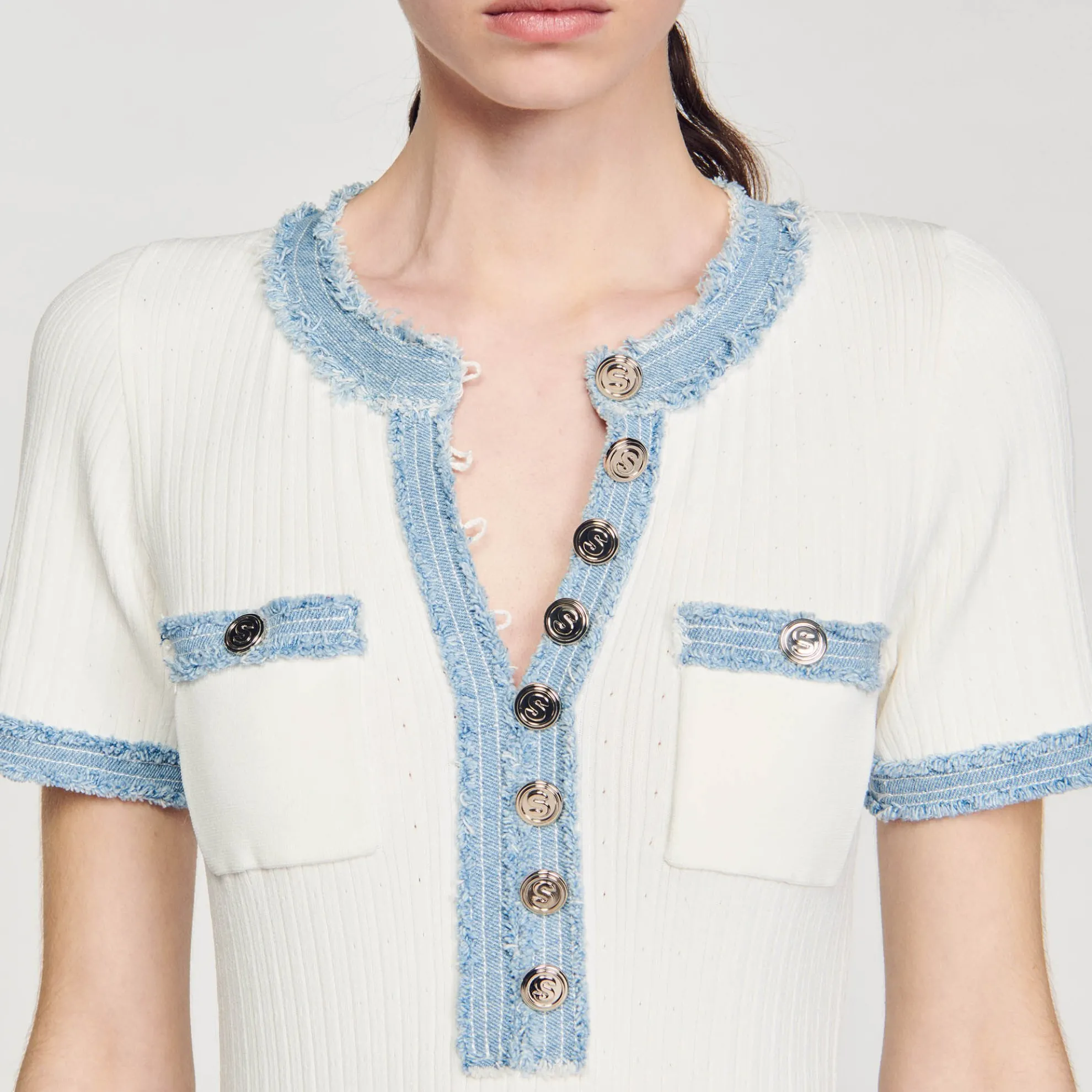 Midi Jurk Breiwerk En Denim