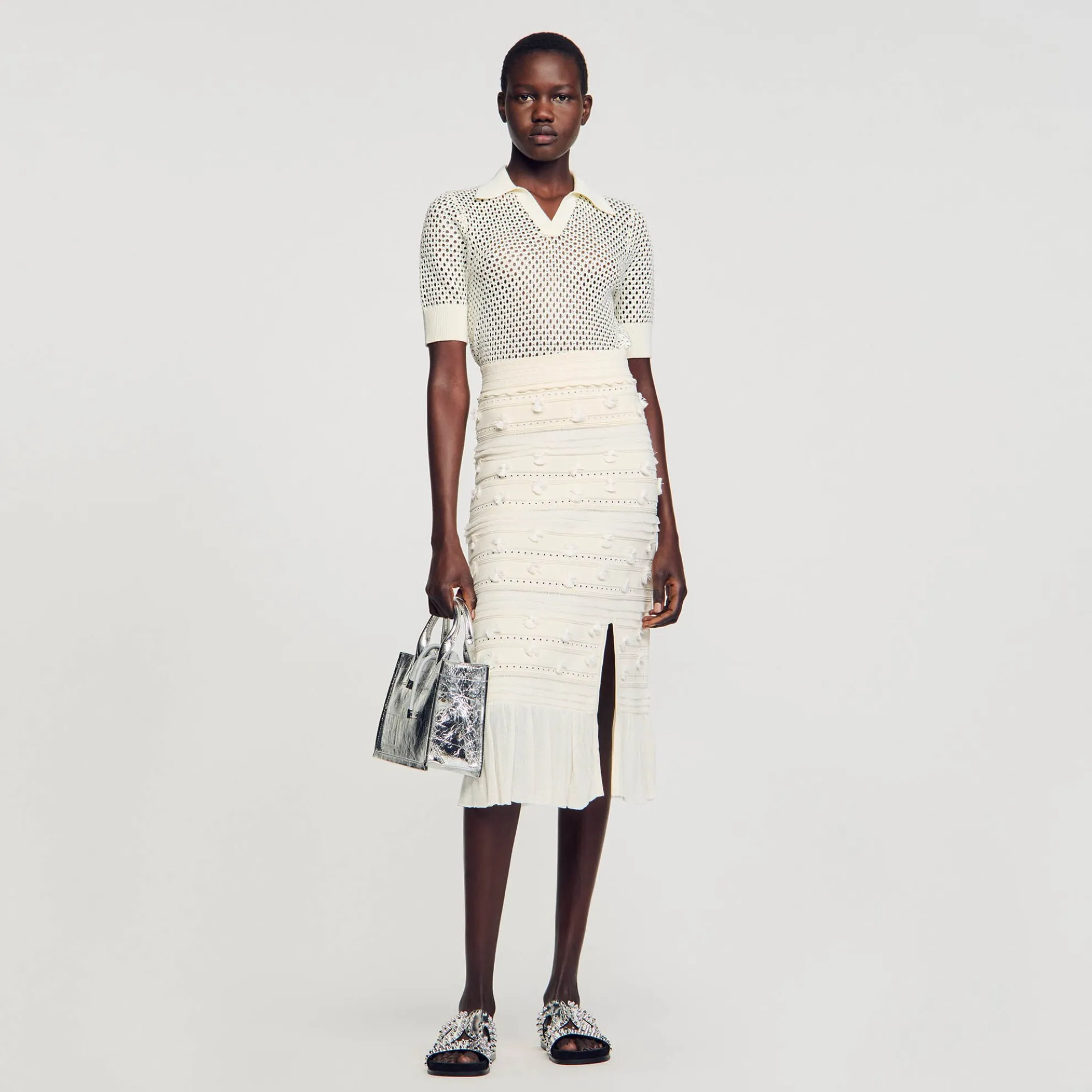 Midi Rok Van Opengewerkt Breiwerk