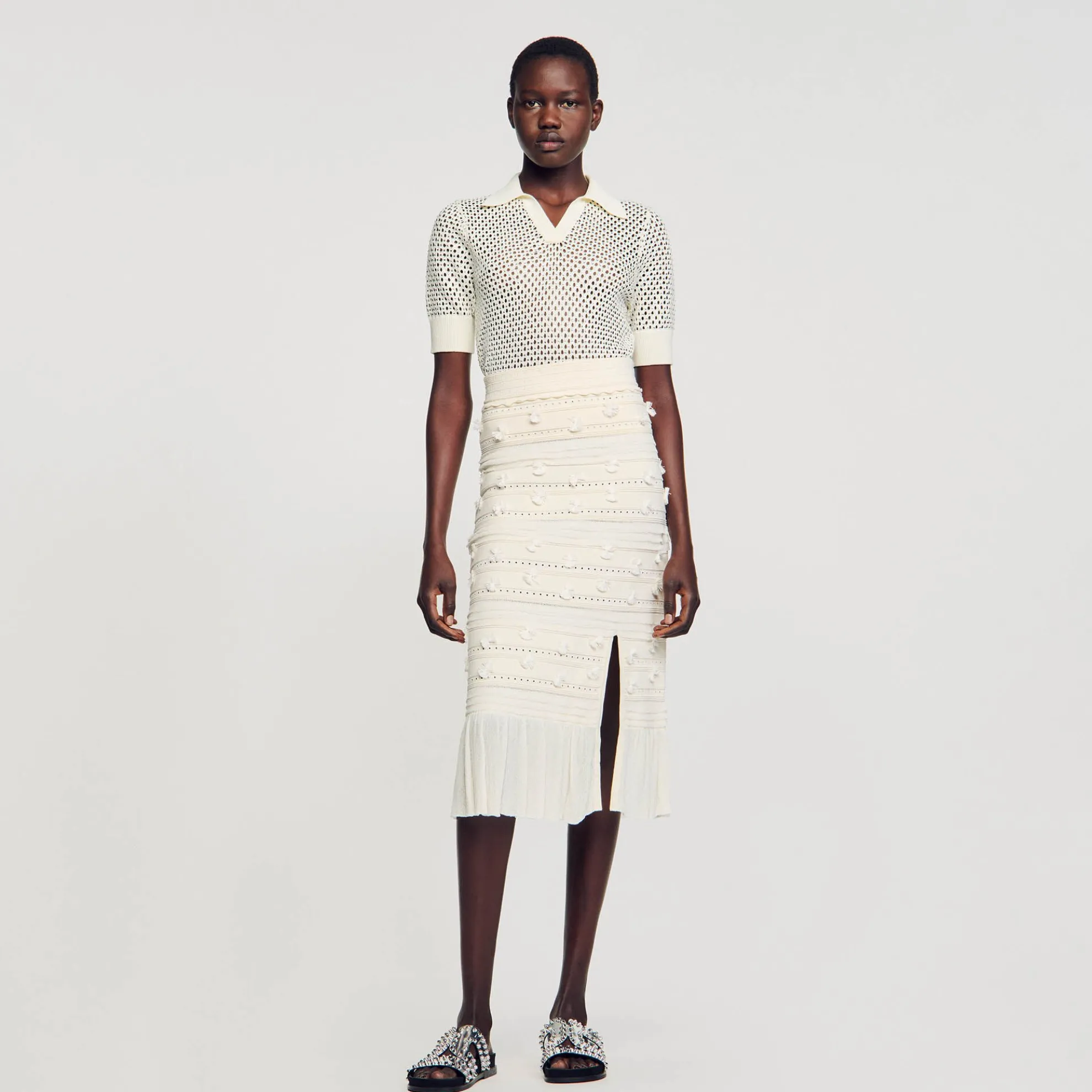 Midi Rok Van Opengewerkt Breiwerk