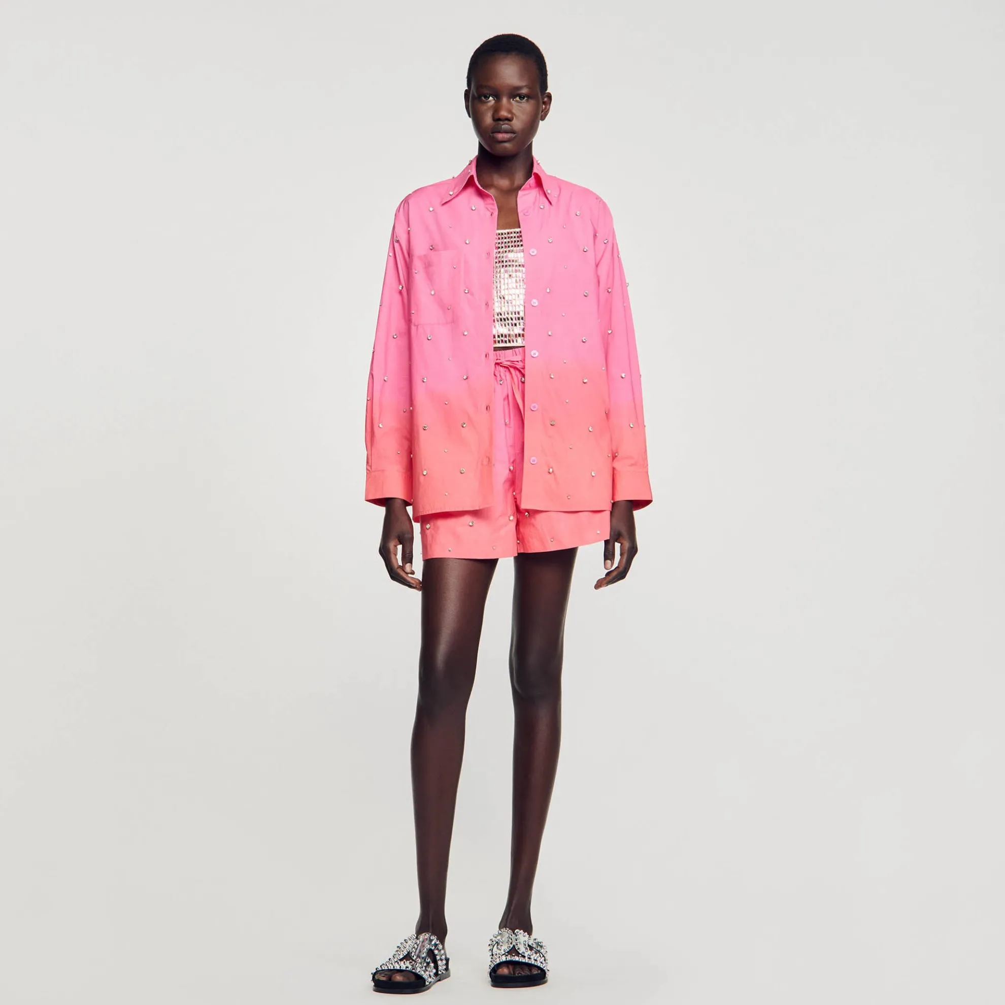 Overhemdblouse Dip Dye Met Stras