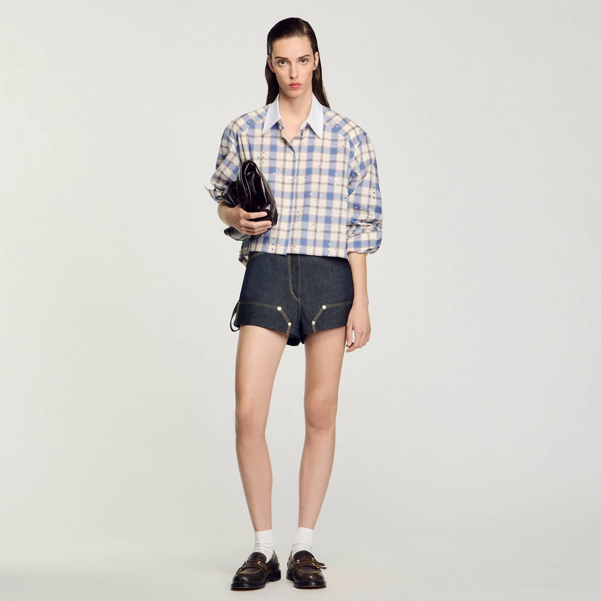 Overhemdblouse Geruit Met Stras