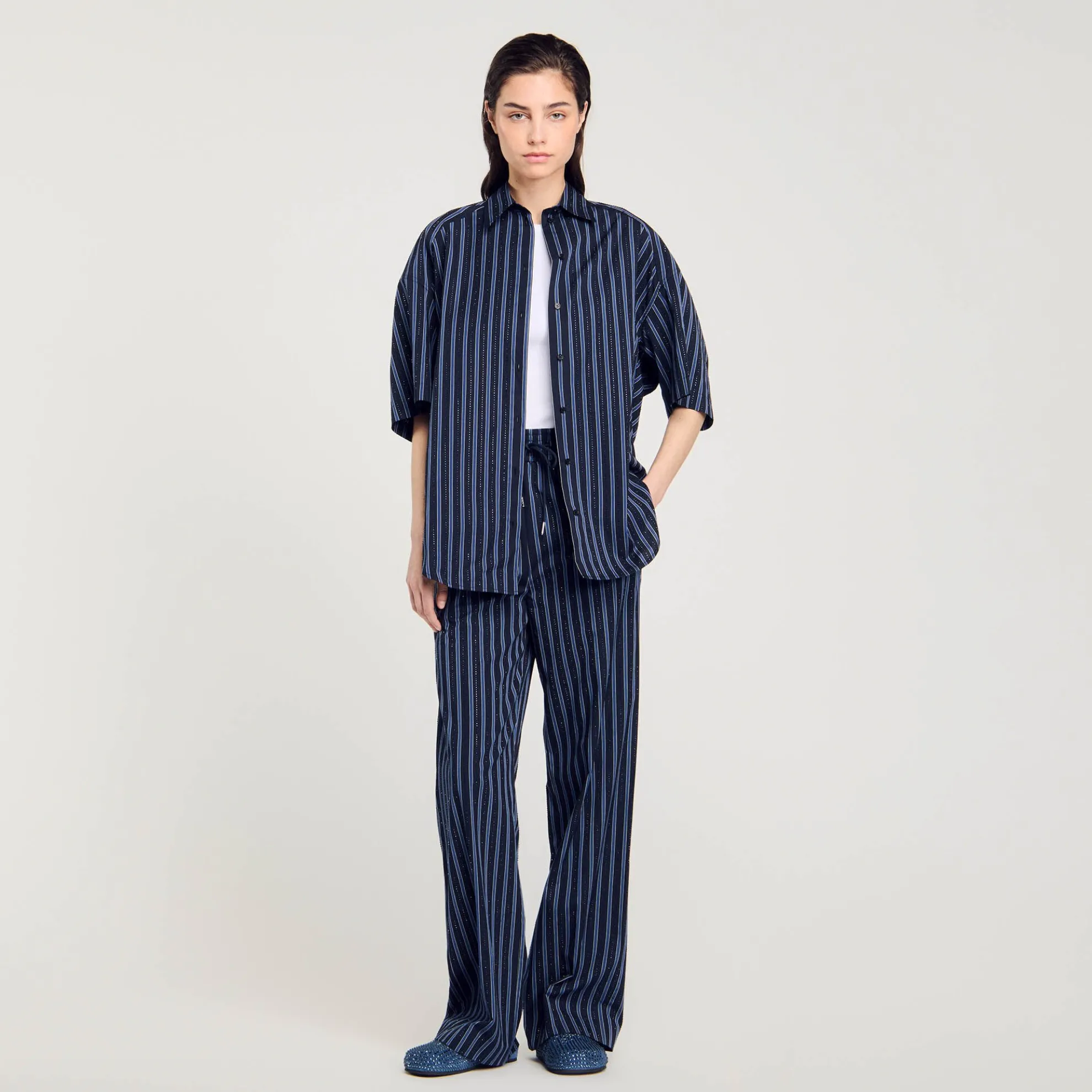 Overhemdblouse Met Stras En Stropdas