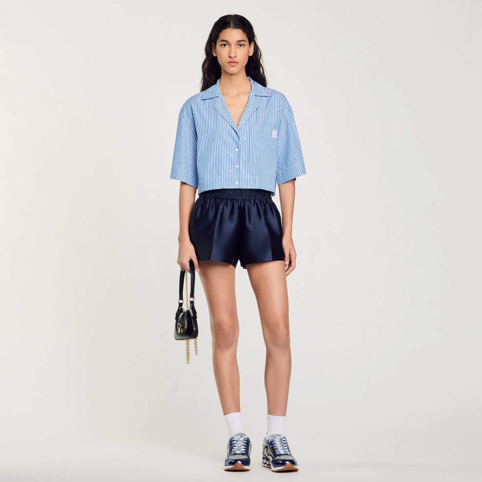 Overhemdblouse Met Stras En Korte Mouwen