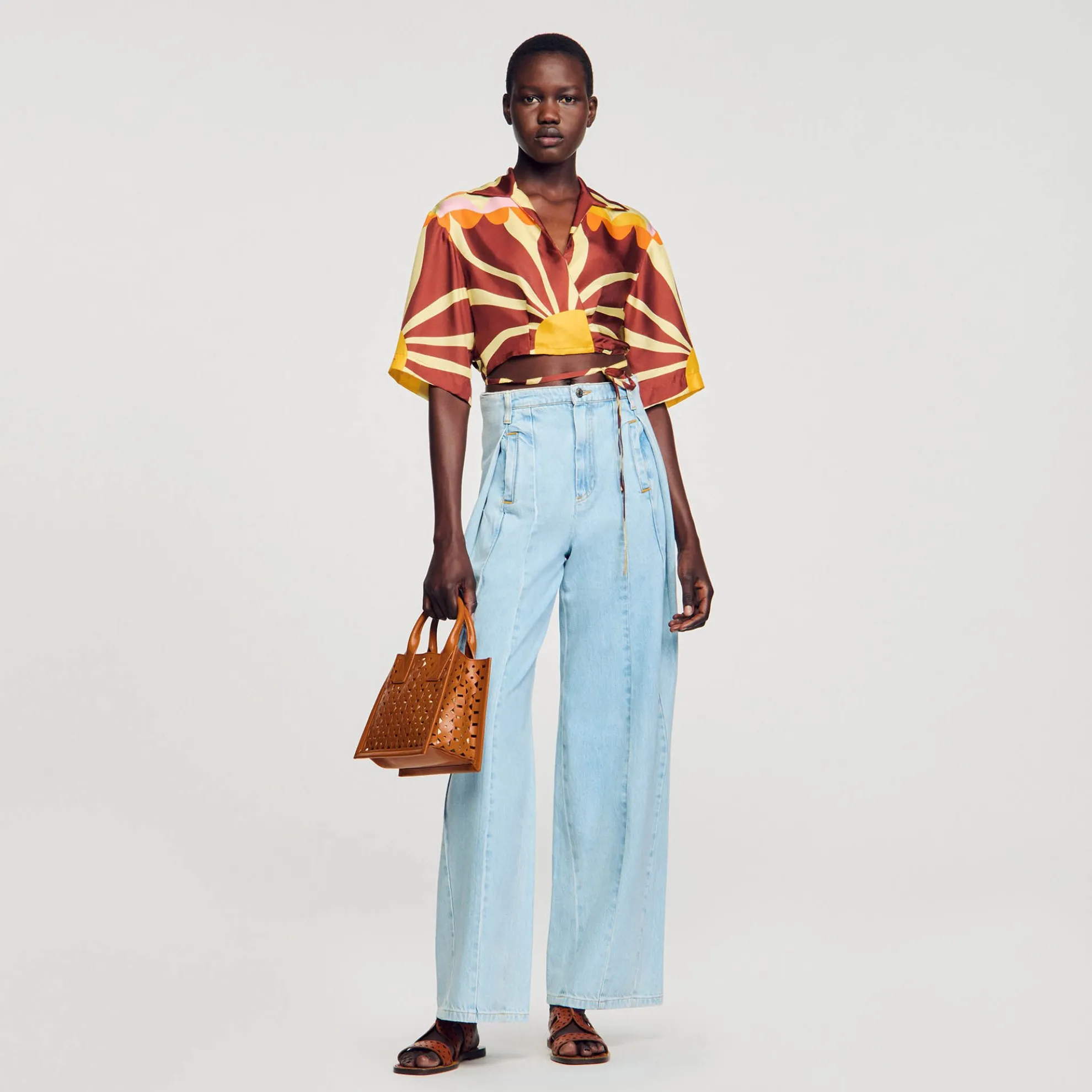 Overhemdblouse Sijde Kort Met Print