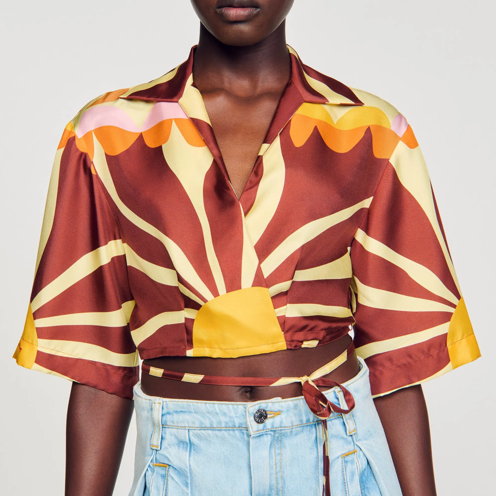 Overhemdblouse Sijde Kort Met Print