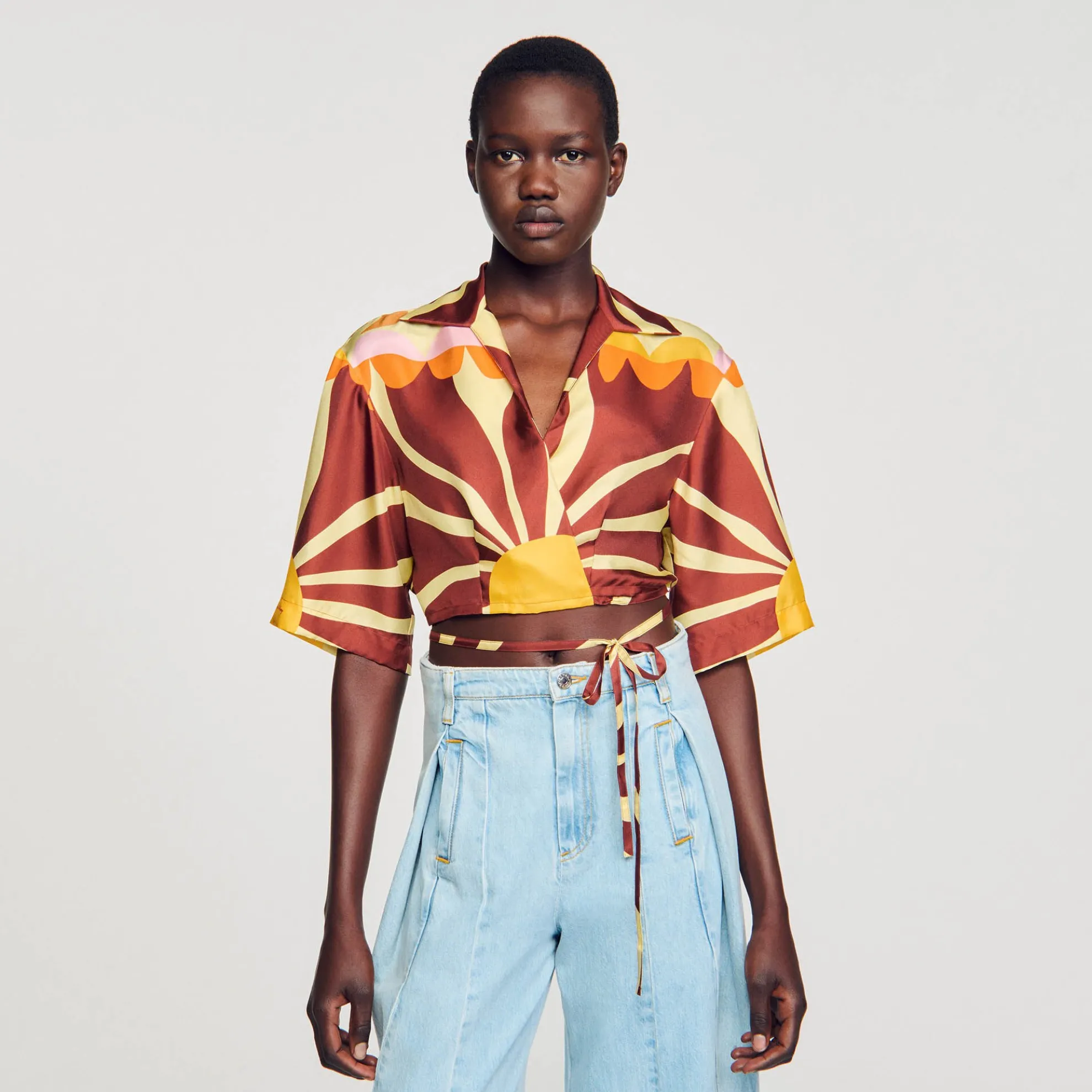 Overhemdblouse Sijde Kort Met Print