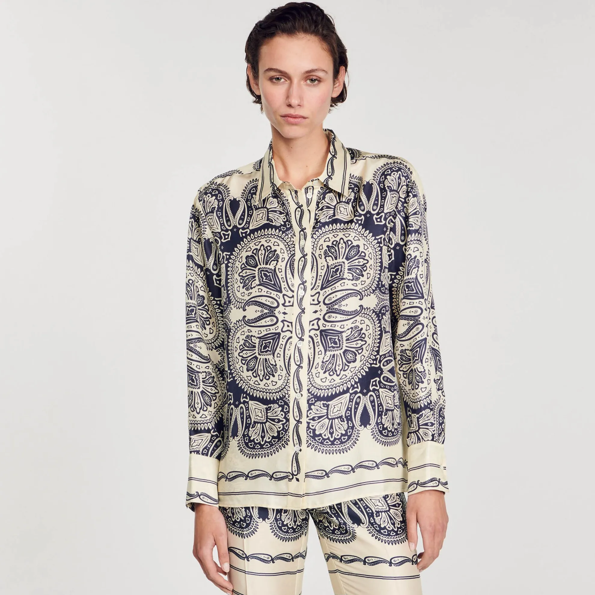 Overhemdblouse Zijde Print