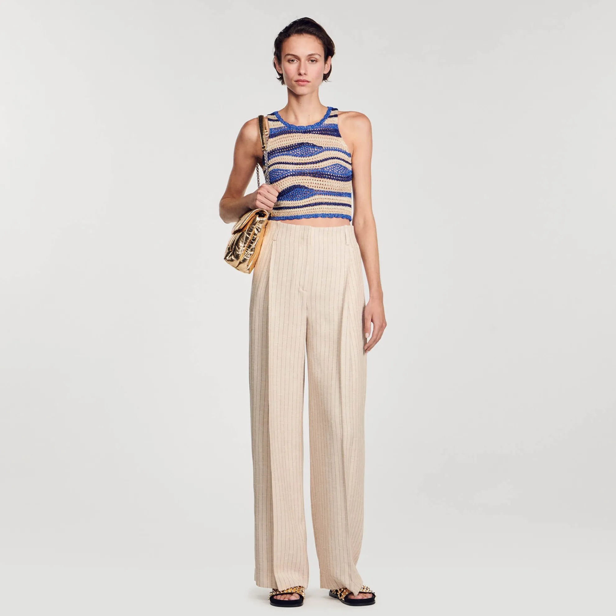 Pantalon Soepel En Wijdvallend Gestreept