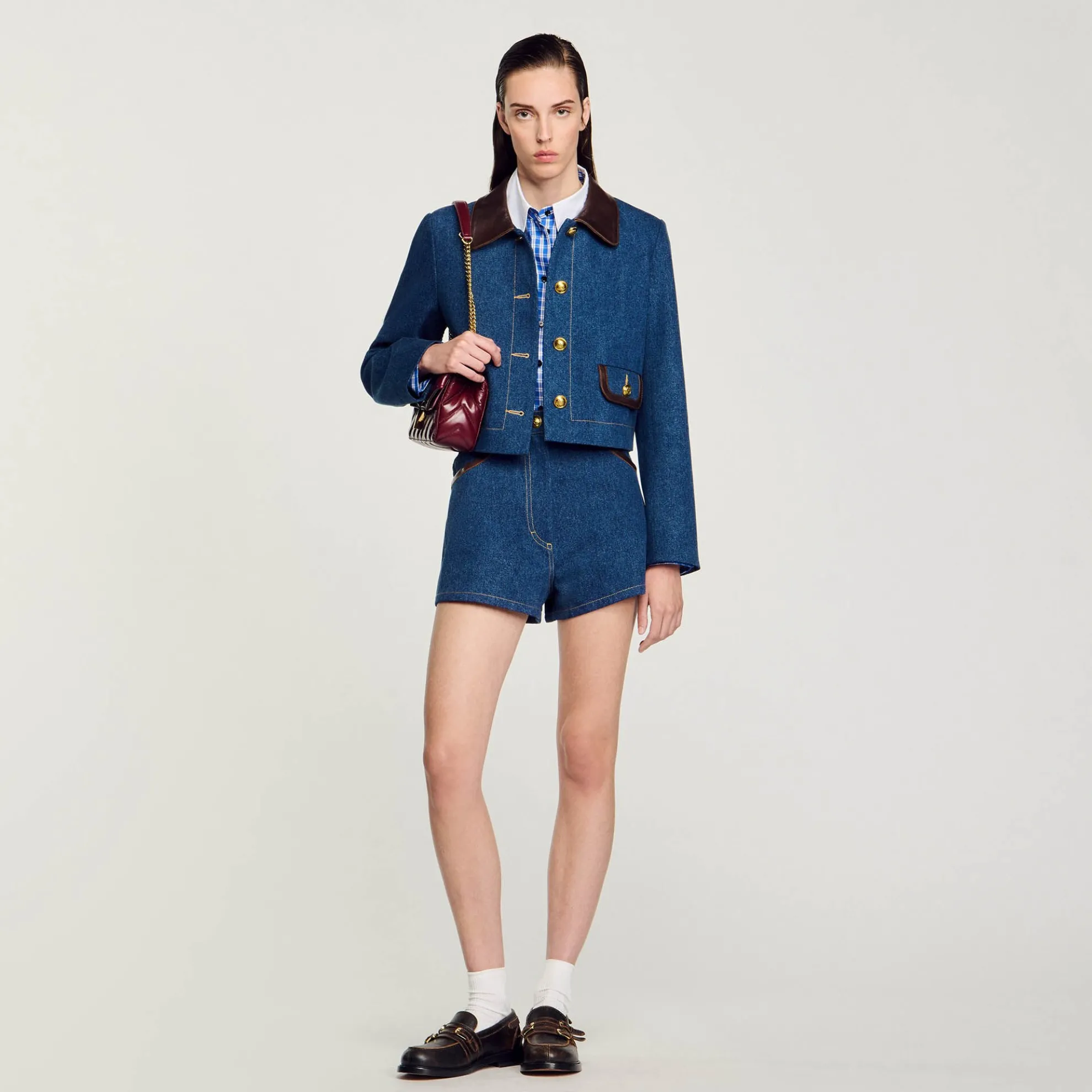 Spijkerjack Met Leren Kraag