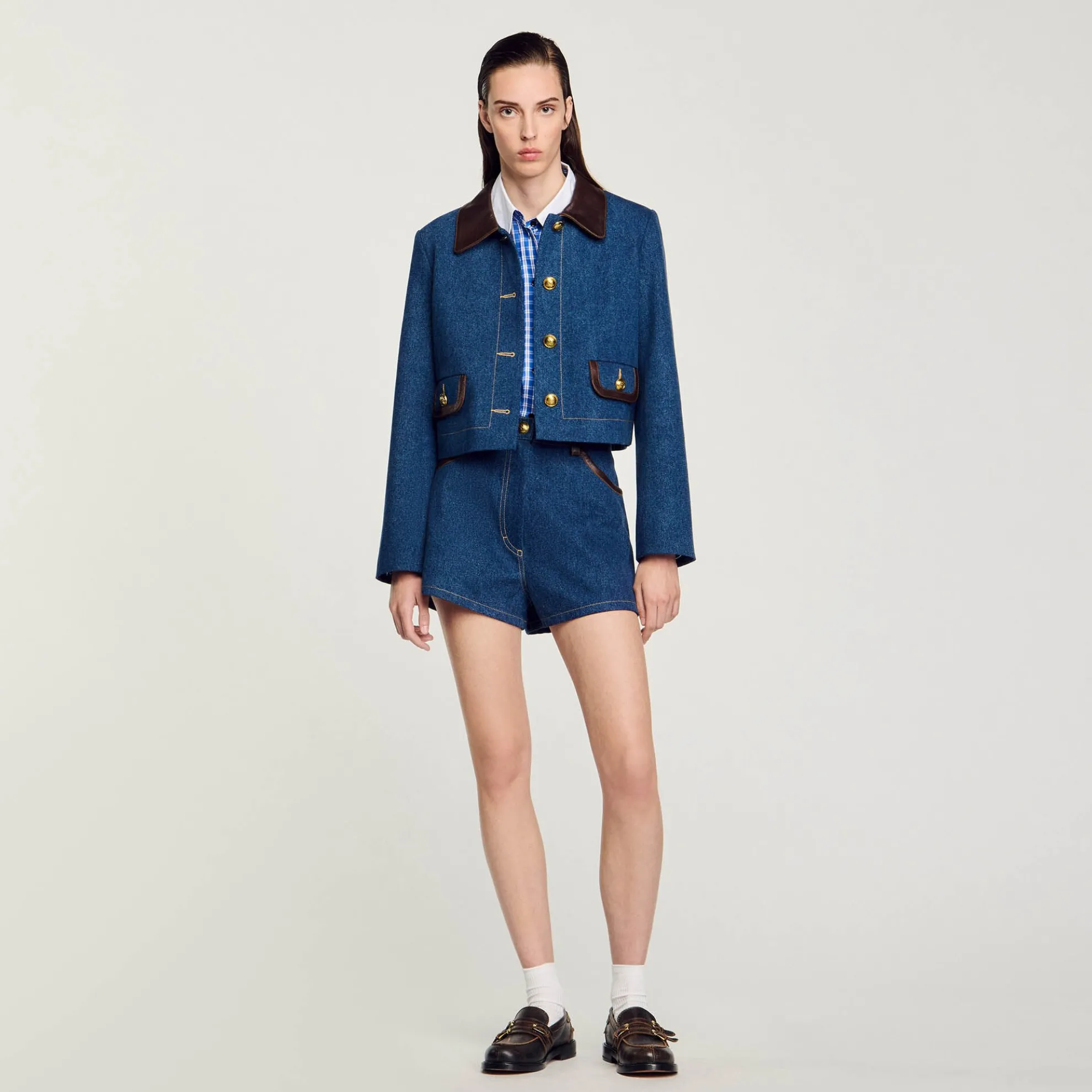 Spijkerjack Met Leren Kraag