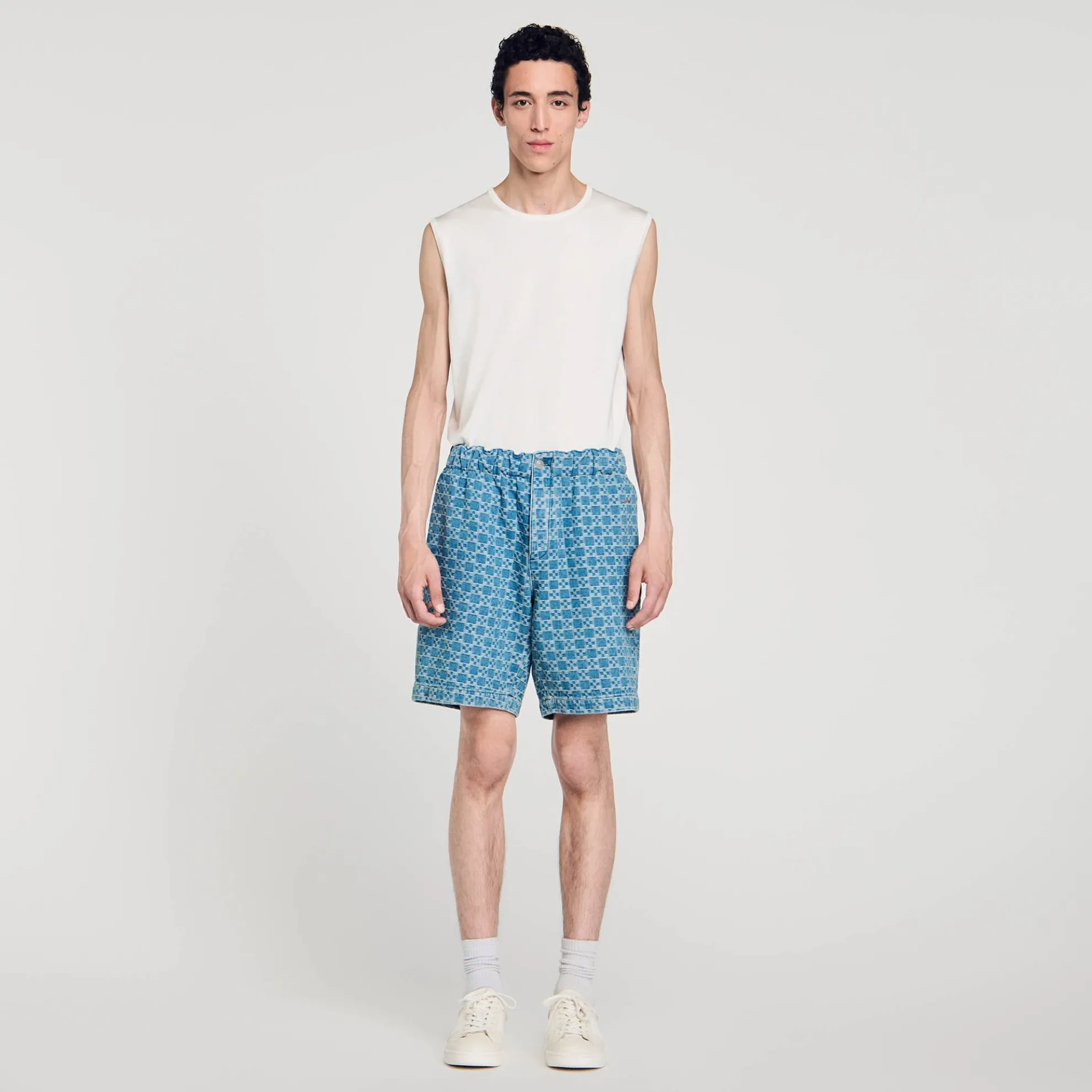 Square Cross Denim Bermuda Short