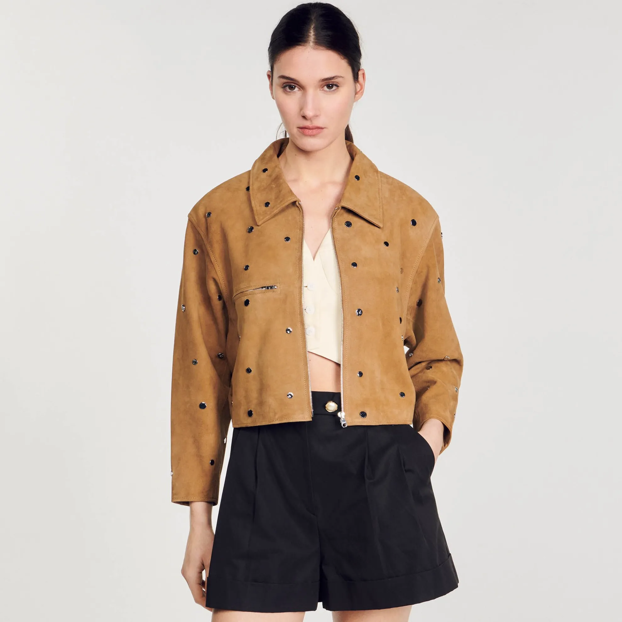 Suède Jas Versierd Met Studs