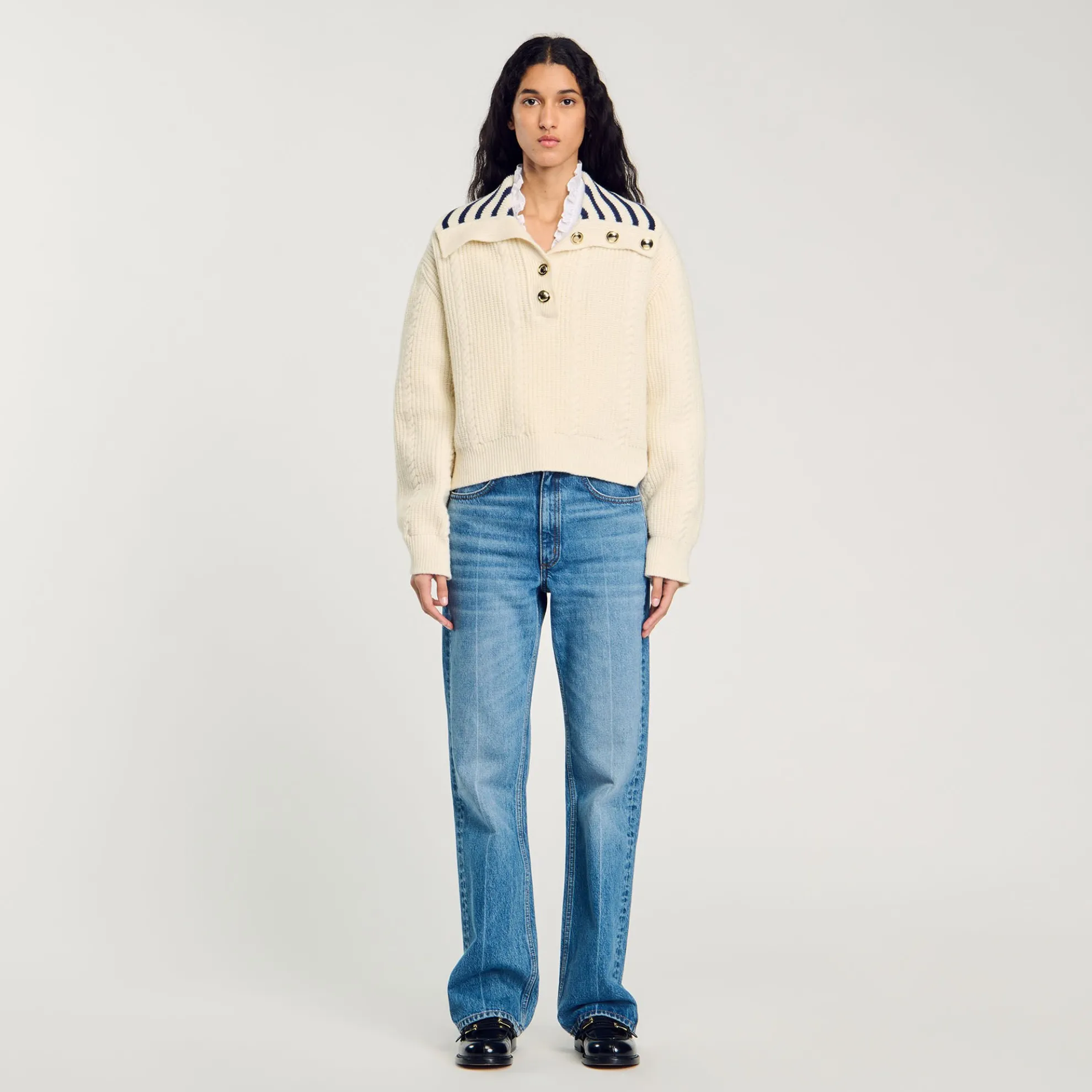 Trui Met Gestreepte Kiel V-hals