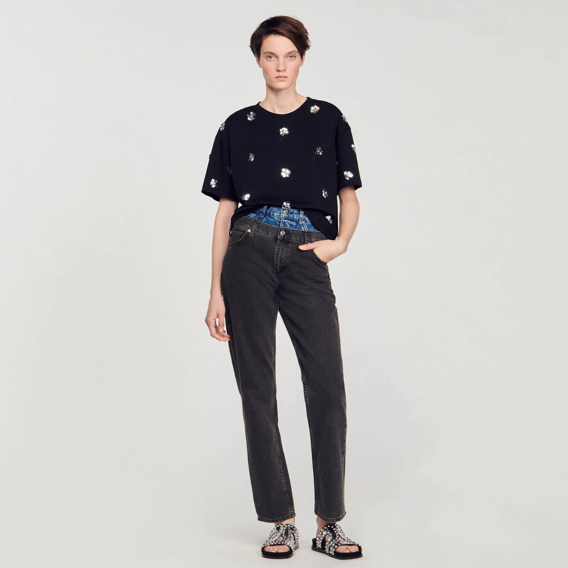 T-shirt Met Bloem Pailletten