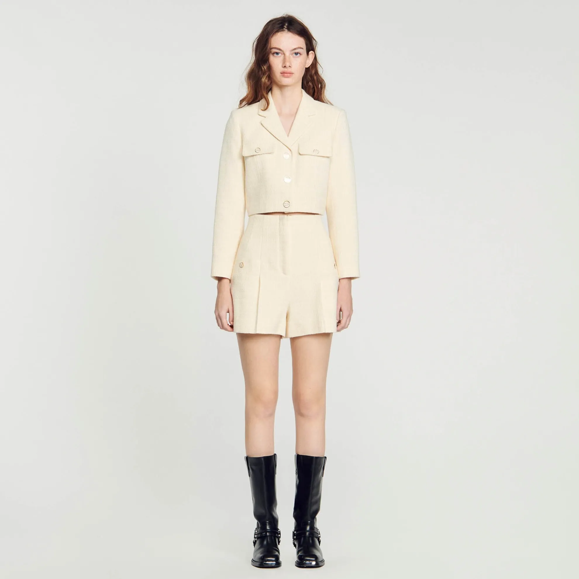 Tweed Short Met Hoge Taille