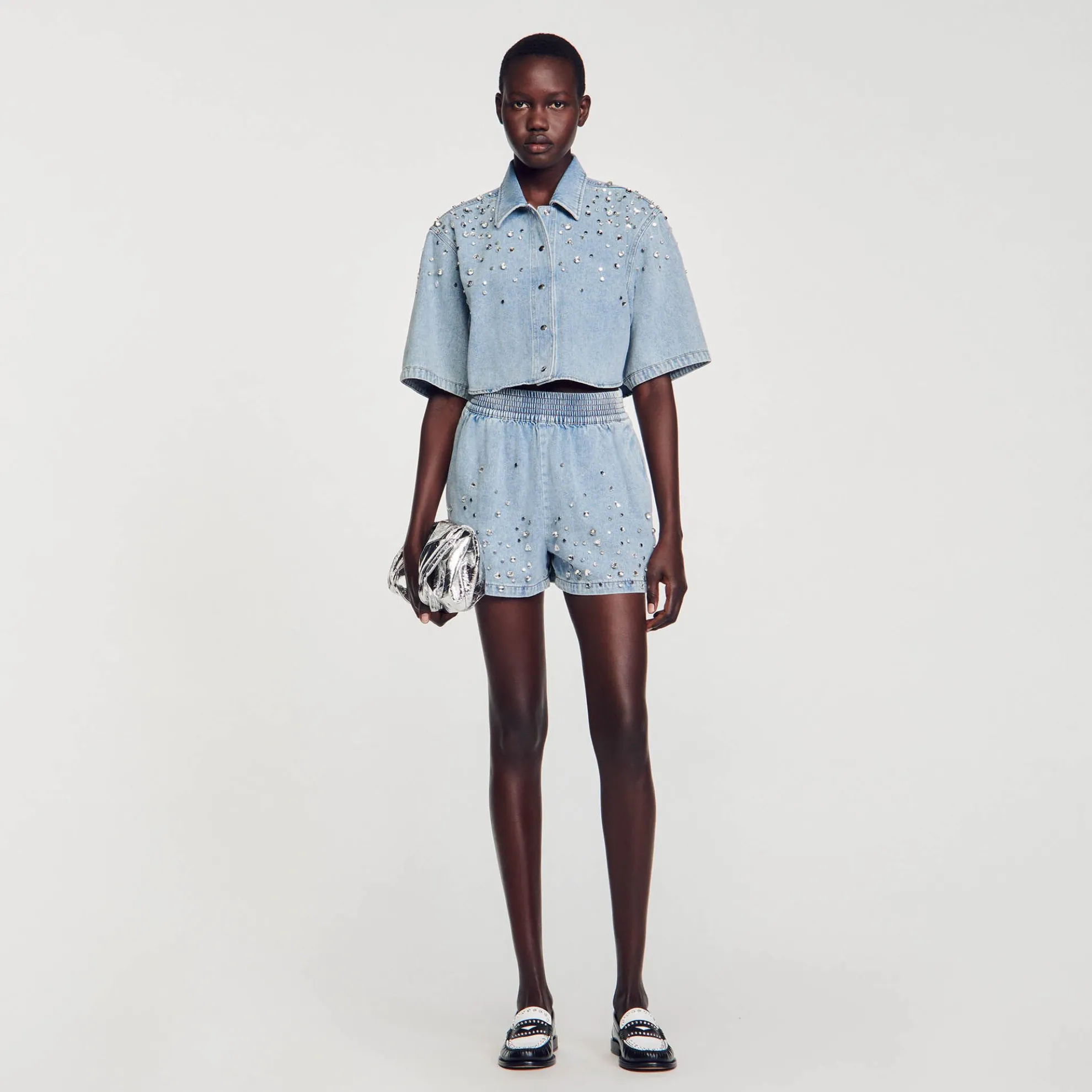 Wijd Short Van Denim Met Stras